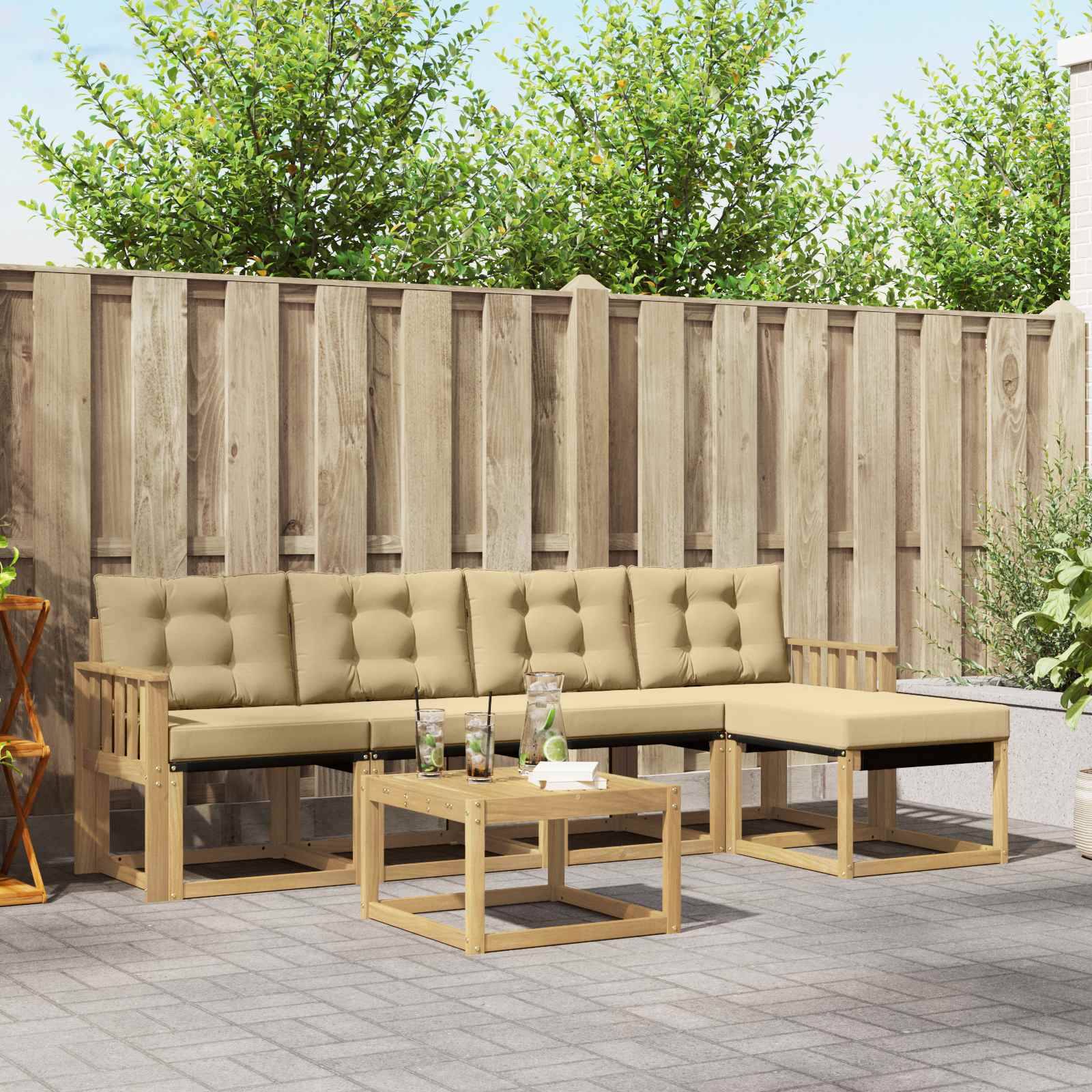 vidaXL Outdoor-Sofagarnitur mit Kissen 6 pcs Weiß und Beige