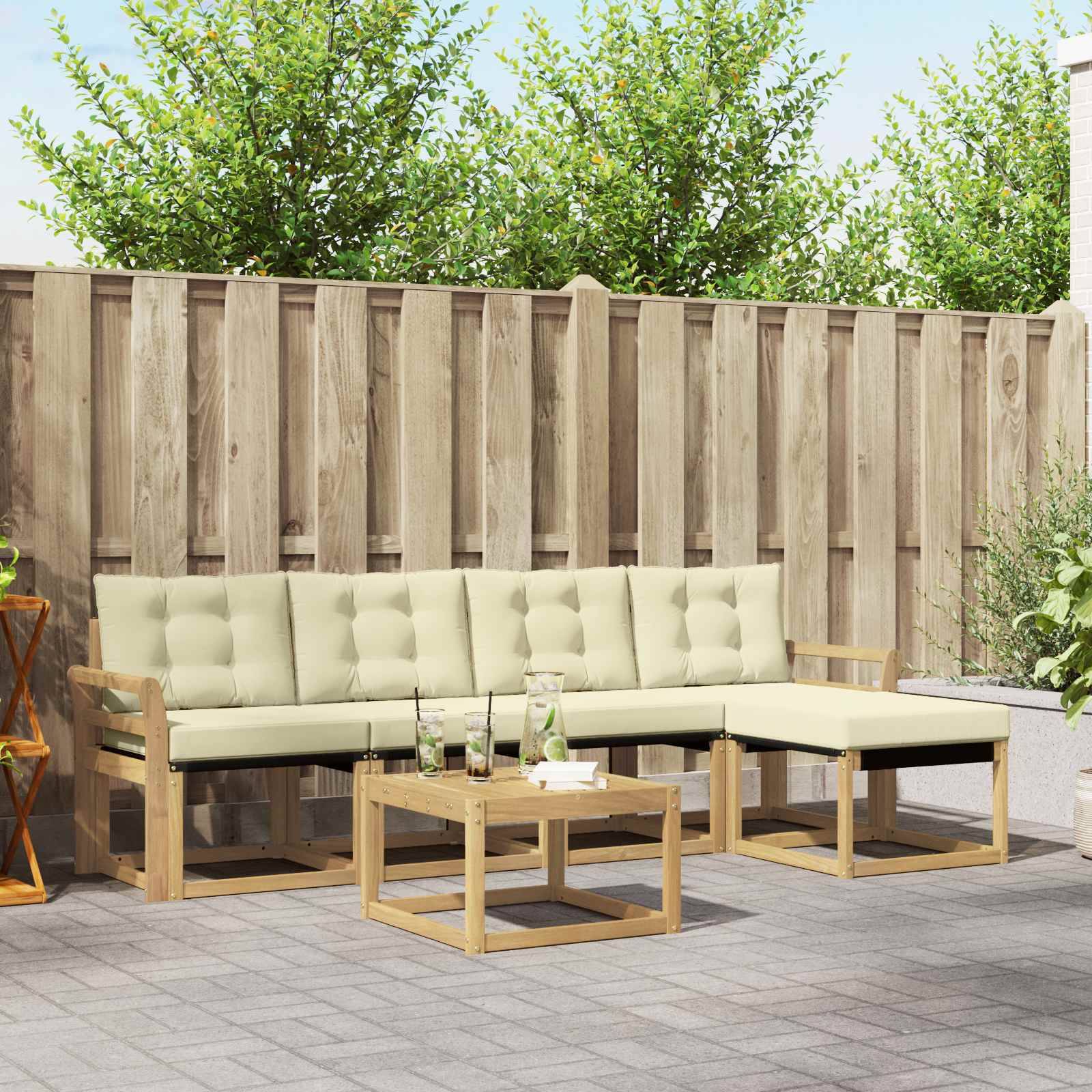 vidaXL Outdoor-Sofagarnitur mit Kissen 6 pcs Weiß und Creme
