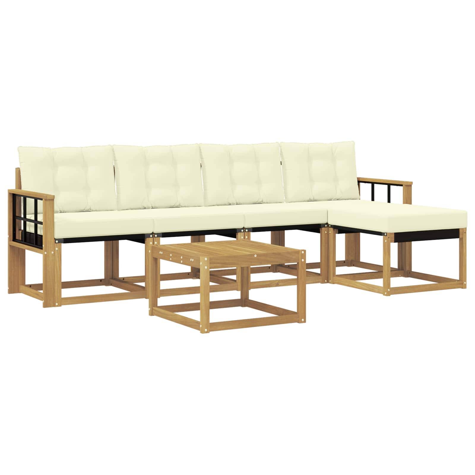 vidaXL Outdoor-Sofagarnitur mit Kissen 6 pcs Weiß und Creme
