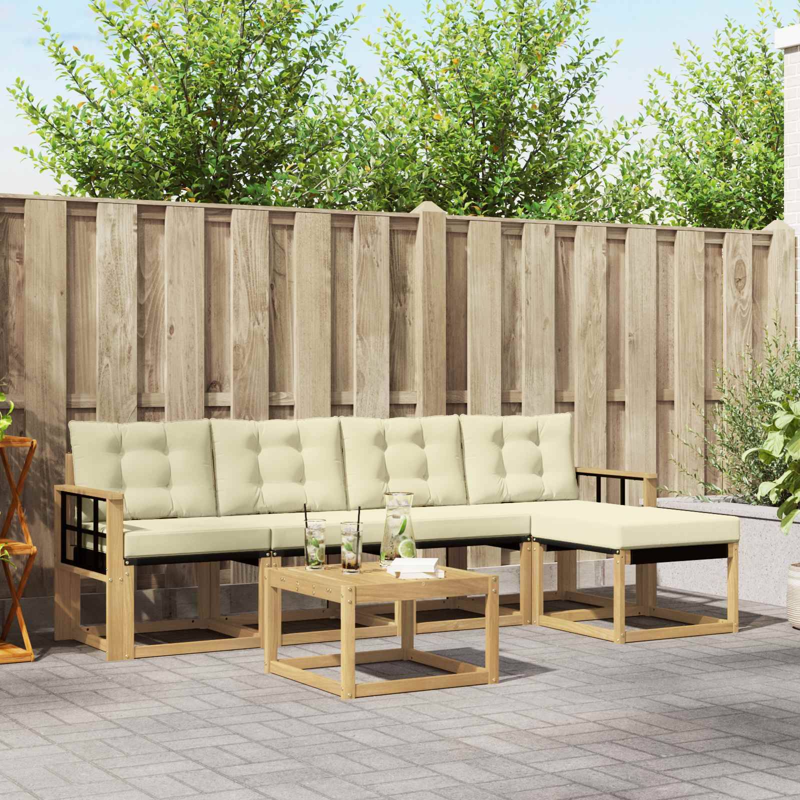 vidaXL Outdoor-Sofagarnitur mit Kissen 6 pcs Weiß und Creme