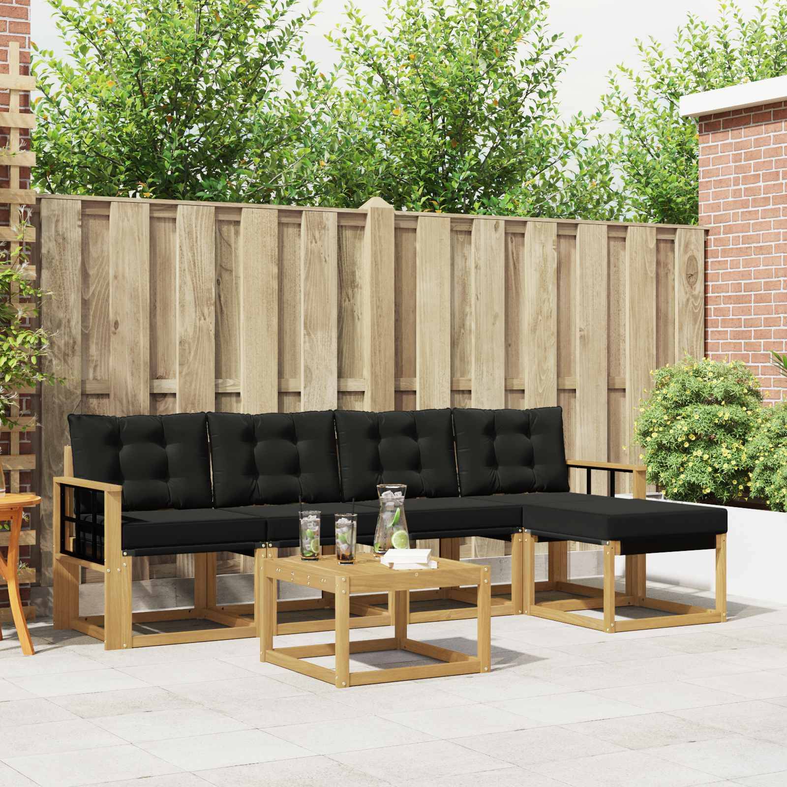 vidaXL Outdoor-Sofagarnitur mit Kissen 6 pcs Weiß und Schwarz