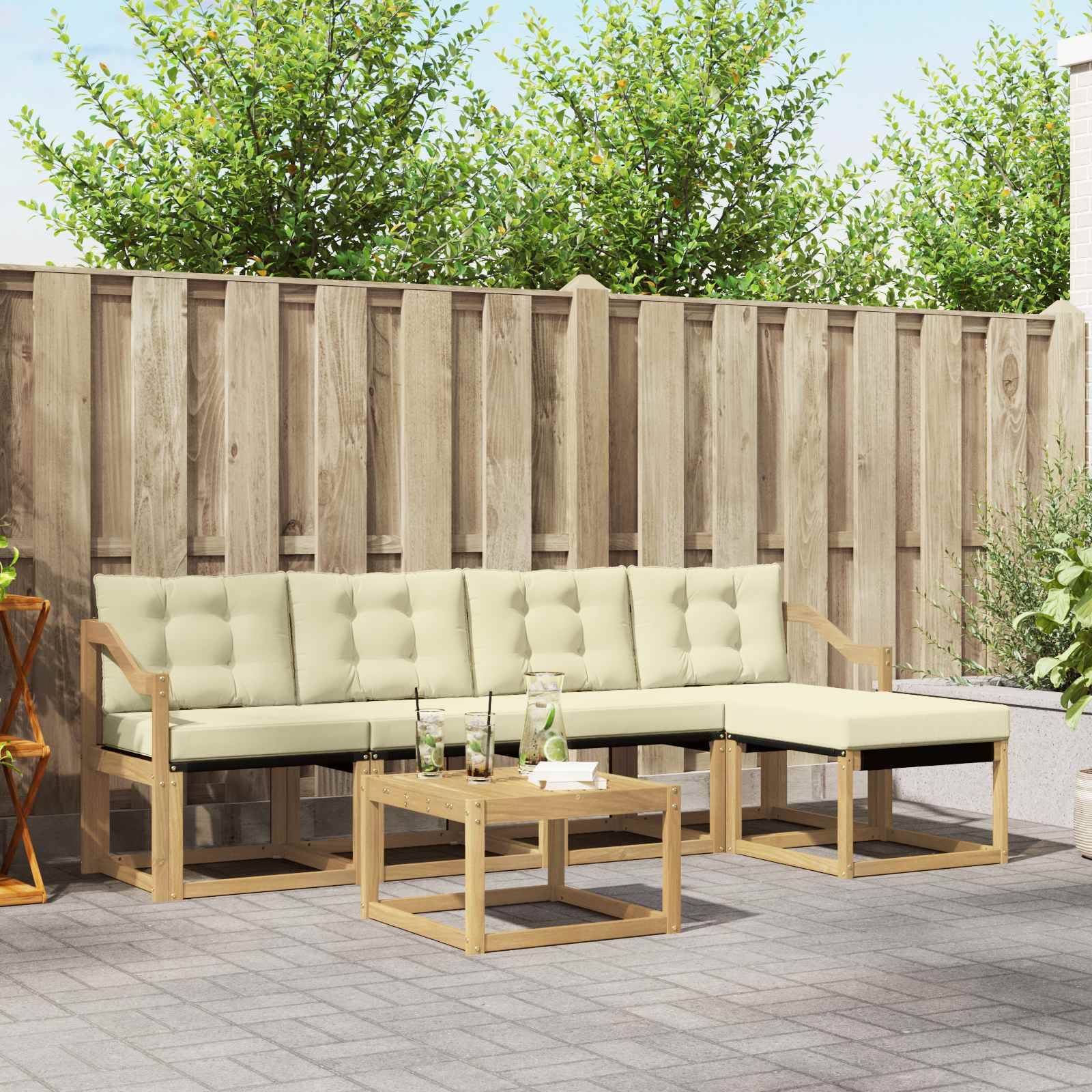 vidaXL Outdoor-Sofagarnitur mit Kissen 6 pcs Weiß und Creme