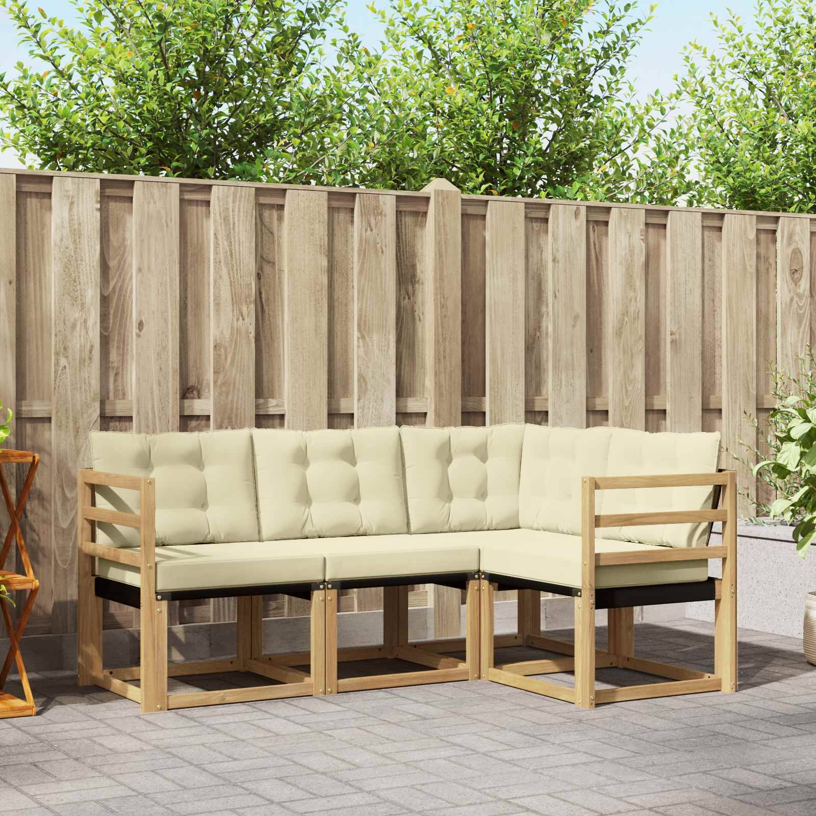 vidaXL Outdoor-Sofagarnitur mit Kissen 4 pcs Weiß und Creme