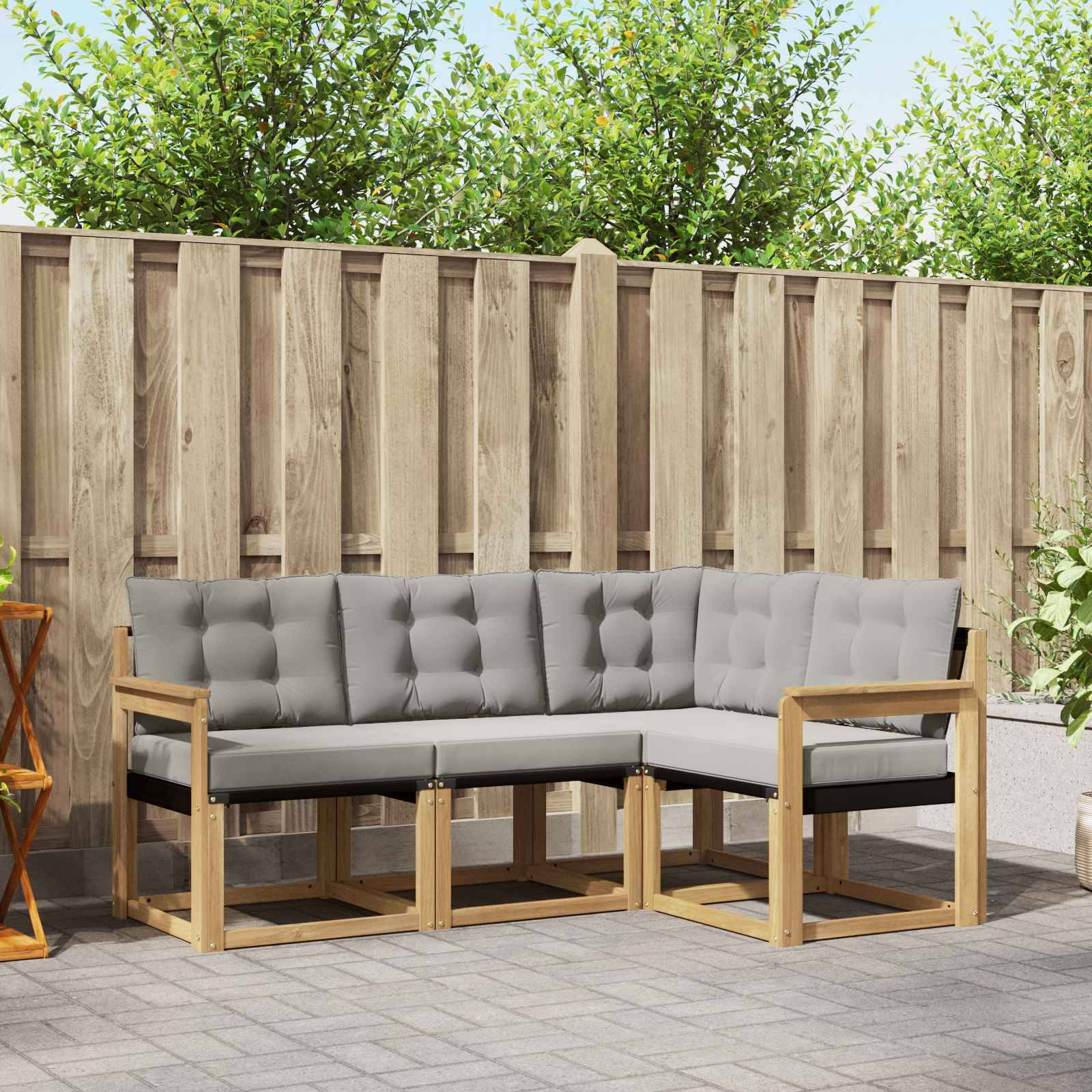 vidaXL Outdoor-Sofagarnitur mit Kissen 4 pcs Weiß und Hellgrau