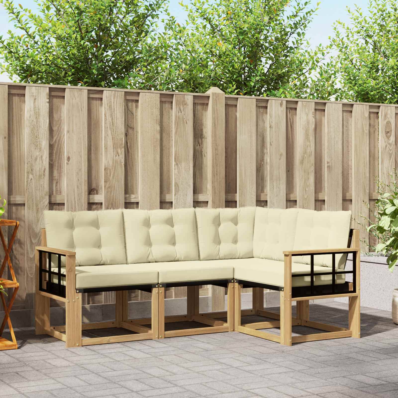 vidaXL Outdoor-Sofagarnitur mit Kissen 4 pcs Weiß und Creme