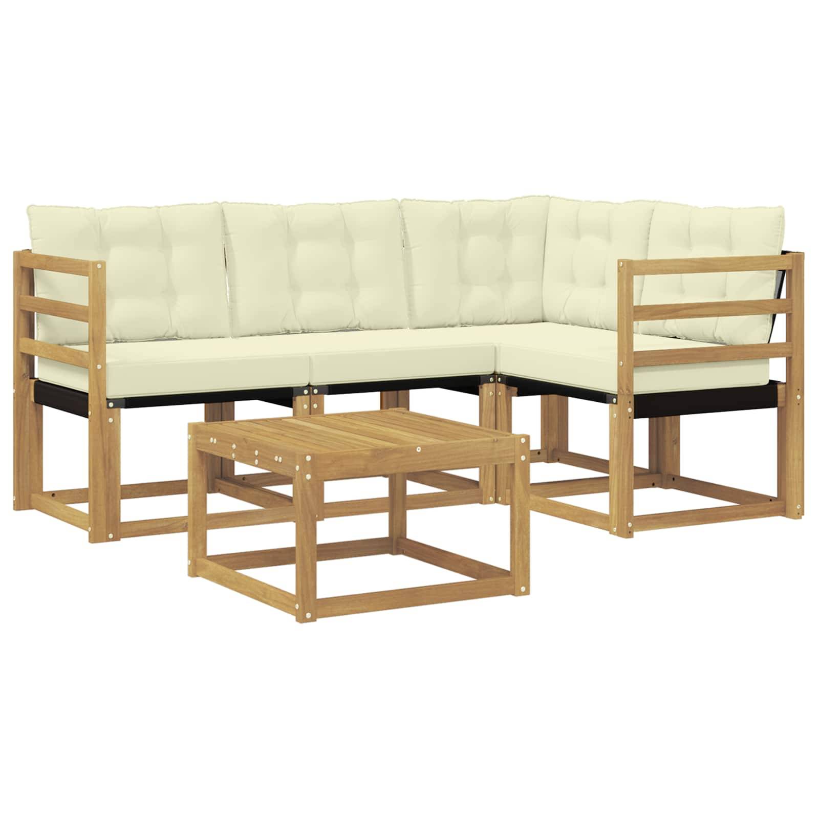 vidaXL Outdoor-Sofagarnitur mit Kissen 5 pcs Weiß und Creme