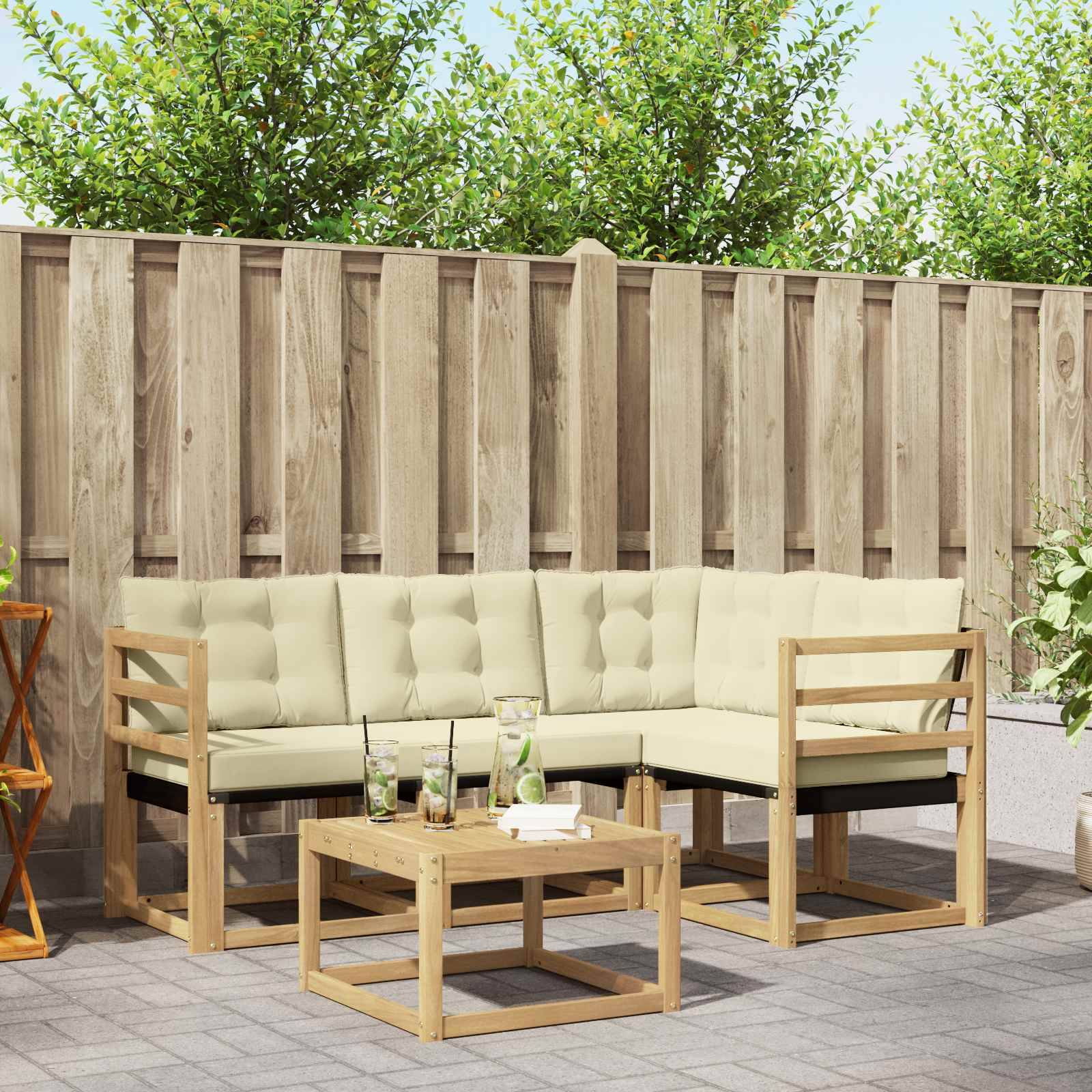 vidaXL Outdoor-Sofagarnitur mit Kissen 5 pcs Weiß und Creme