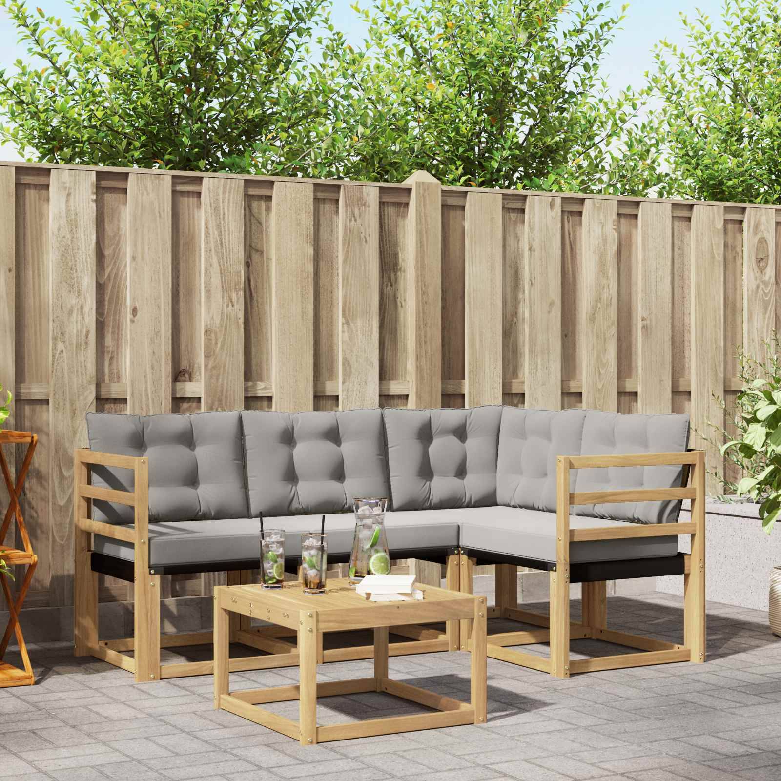 vidaXL Outdoor-Sofagarnitur mit Kissen 5 pcs Weiß und Hellgrau