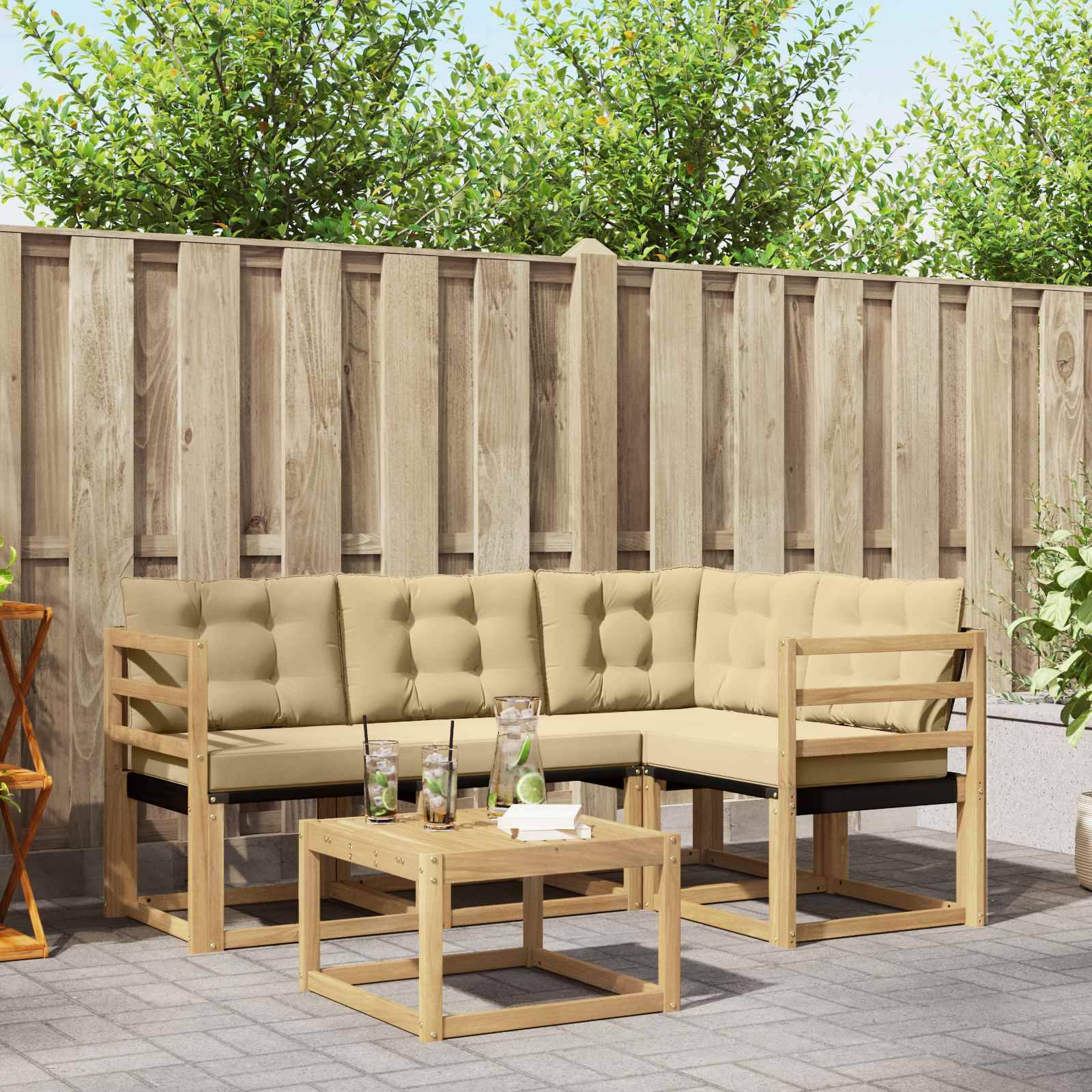 vidaXL Outdoor-Sofagarnitur mit Kissen 5 pcs Weiß und Beige