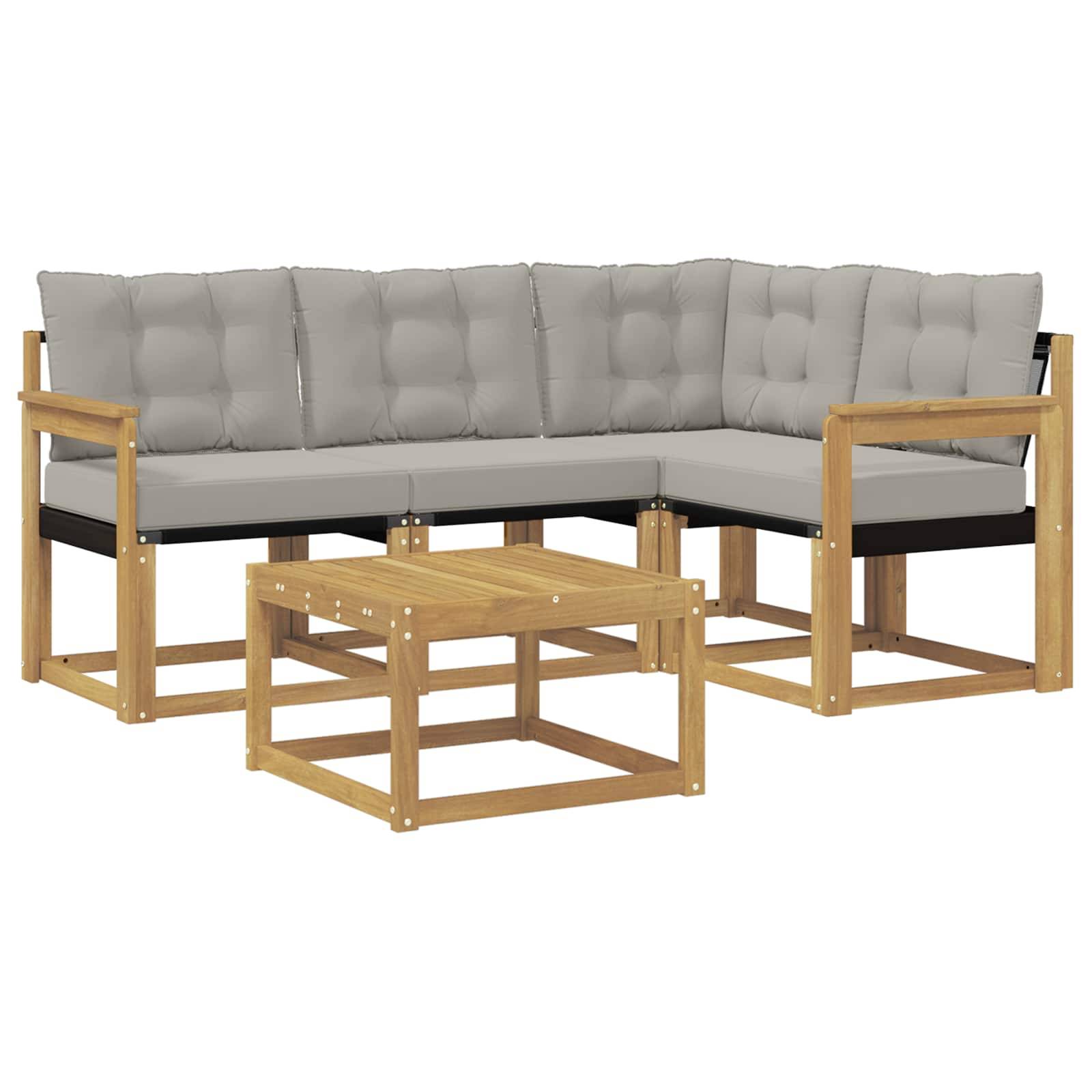 vidaXL Outdoor-Sofagarnitur mit Kissen 5 pcs Weiß und Hellgrau