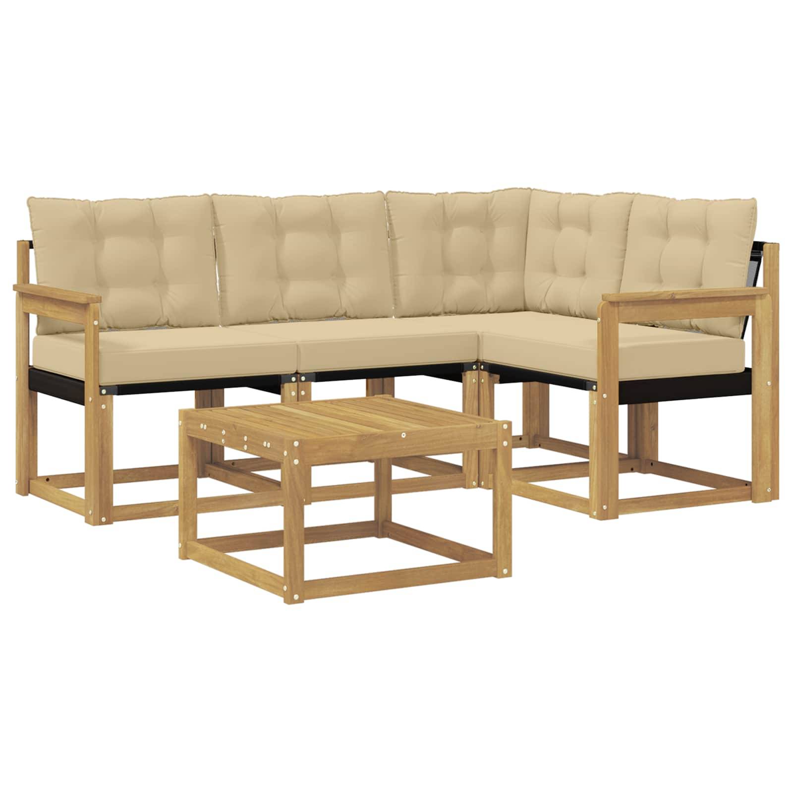 vidaXL Outdoor-Sofagarnitur mit Kissen 5 pcs Weiß und Beige