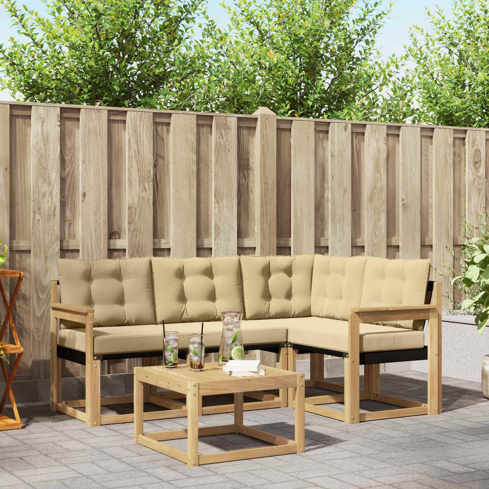 vidaXL Outdoor-Sofagarnitur mit Kissen 5 pcs Weiß und Beige
