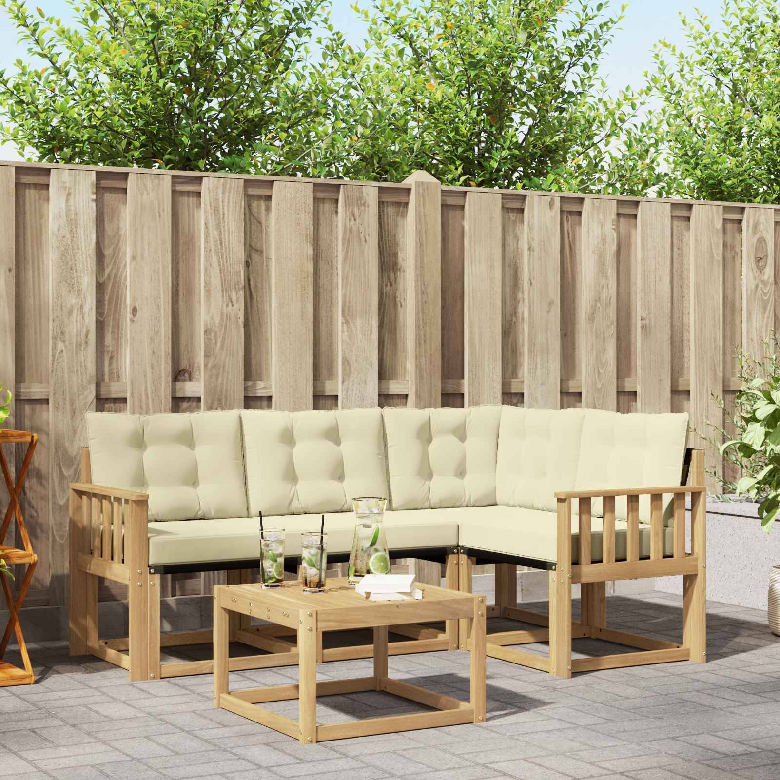 vidaXL Outdoor-Sofagarnitur mit Kissen 5 pcs Weiß und Creme