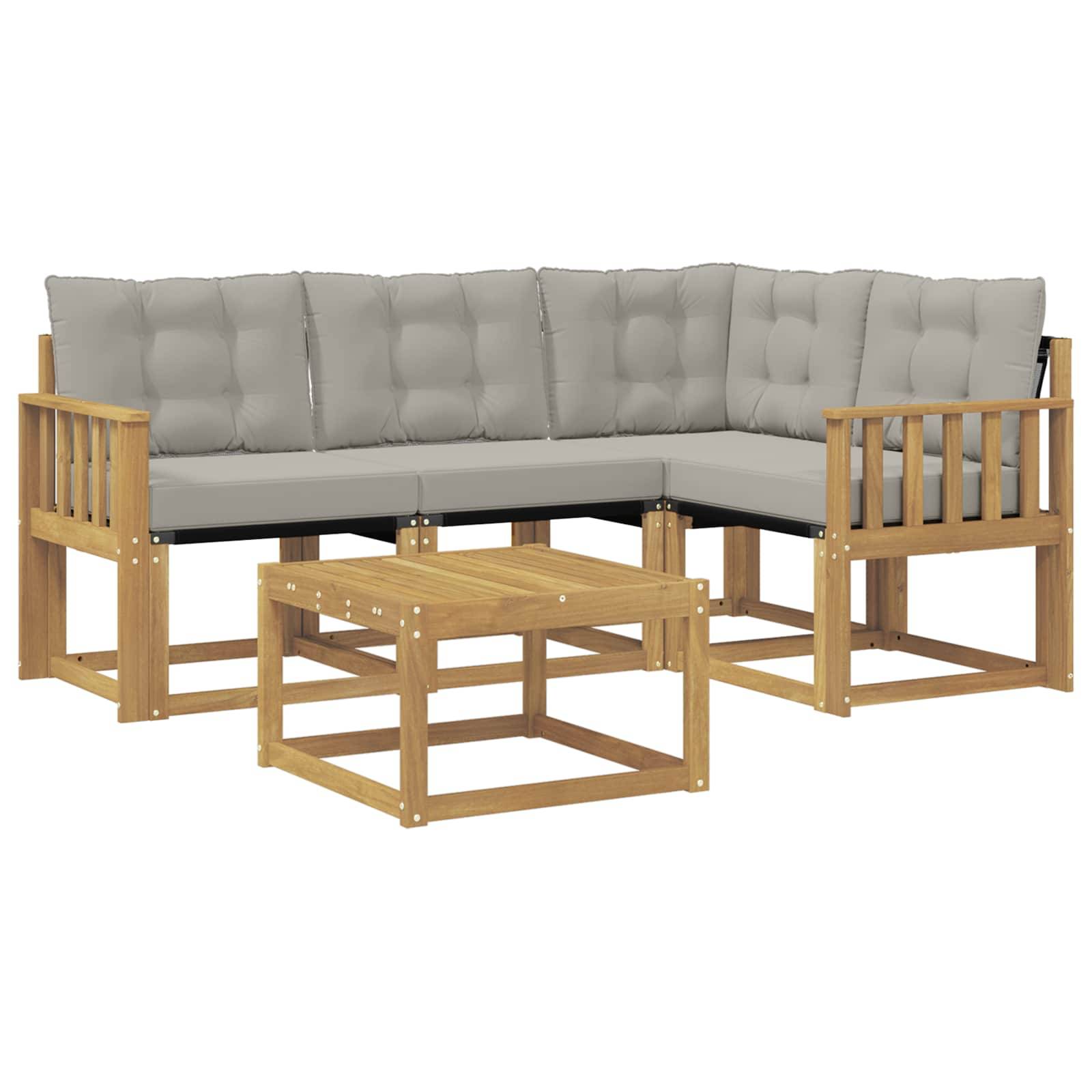 vidaXL Outdoor-Sofagarnitur mit Kissen 5 pcs Weiß und Hellgrau
