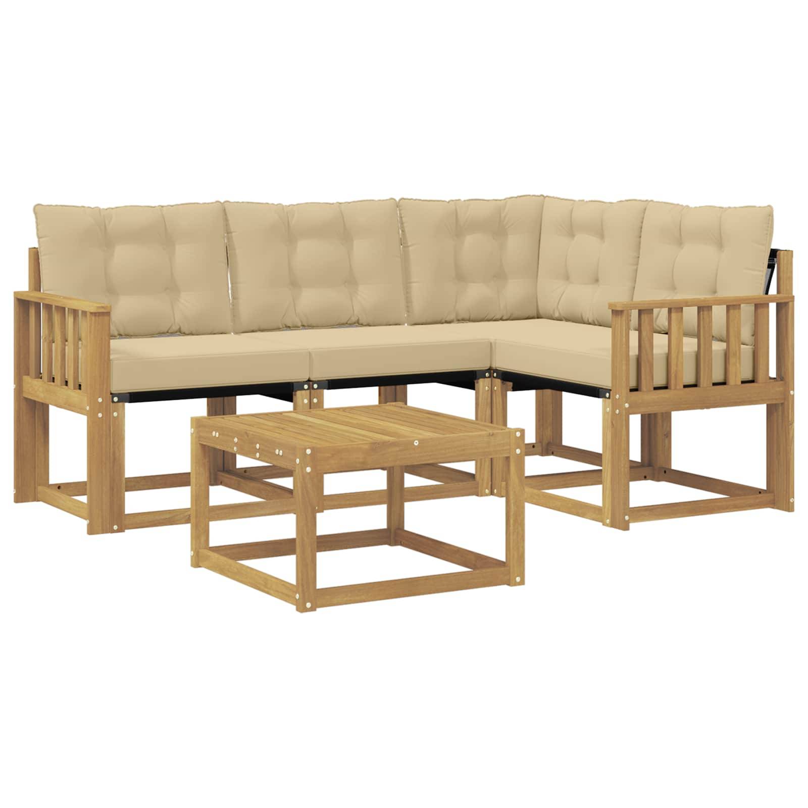 vidaXL Outdoor-Sofagarnitur mit Kissen 5 pcs Weiß und Beige