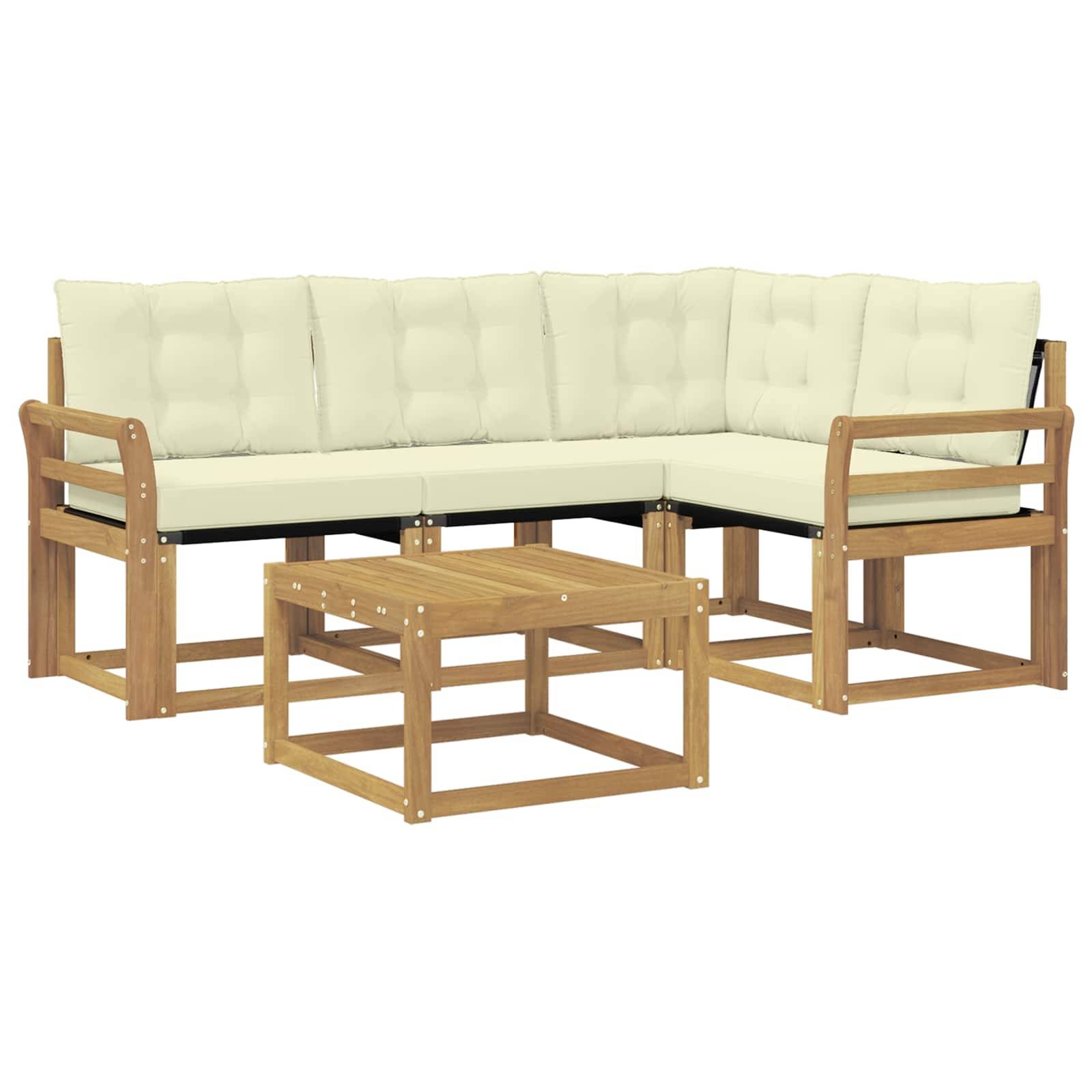 vidaXL Outdoor-Sofagarnitur mit Kissen 5 pcs Weiß und Creme
