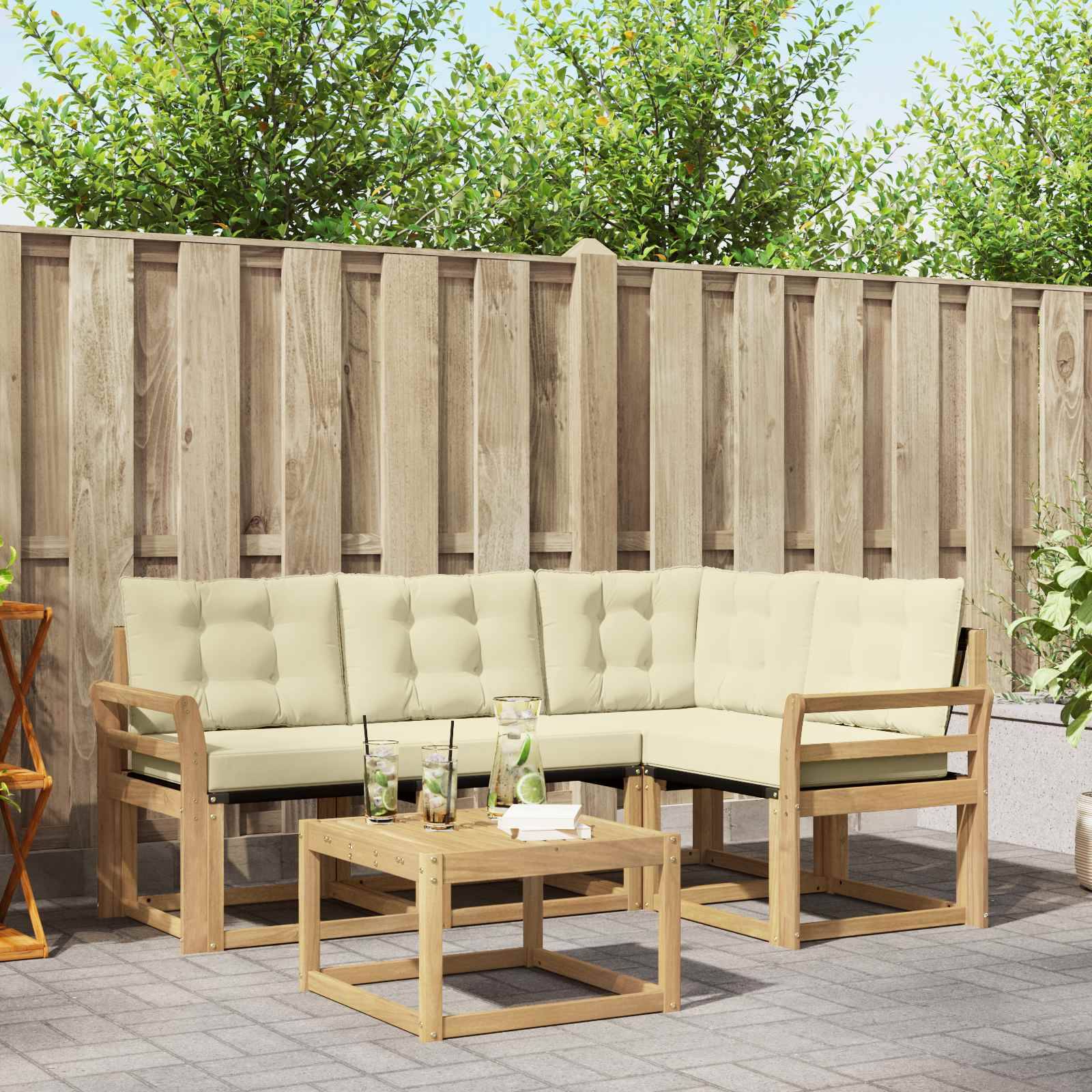vidaXL Outdoor-Sofagarnitur mit Kissen 5 pcs Weiß und Creme