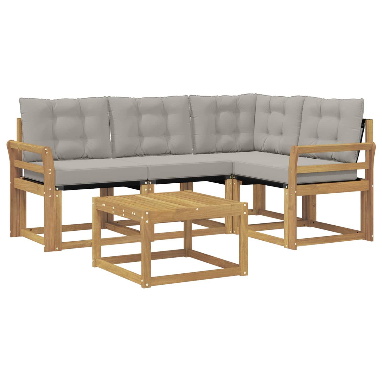 vidaXL Outdoor-Sofagarnitur mit Kissen 5 pcs Weiß und Hellgrau