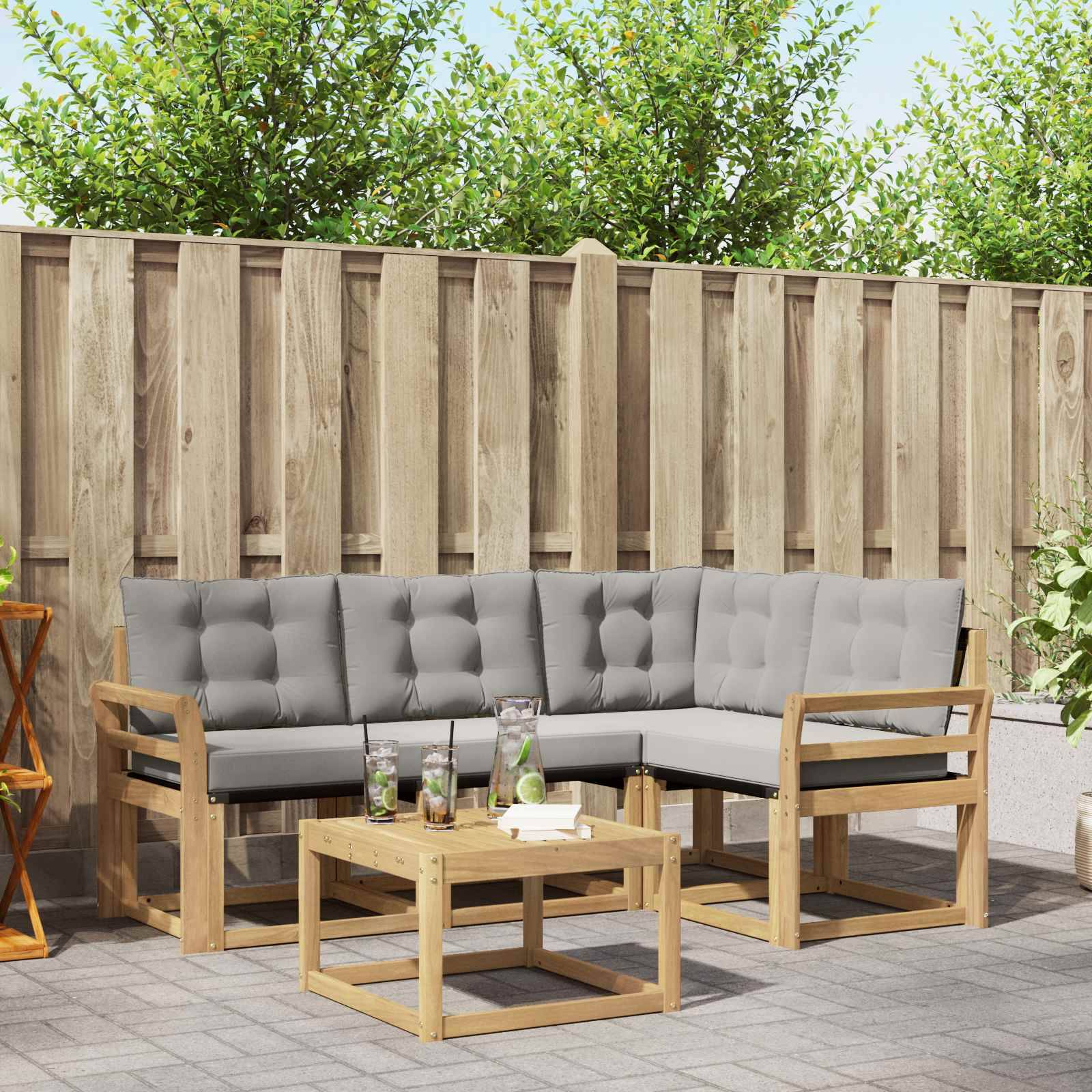 vidaXL Outdoor-Sofagarnitur mit Kissen 5 pcs Weiß und Hellgrau