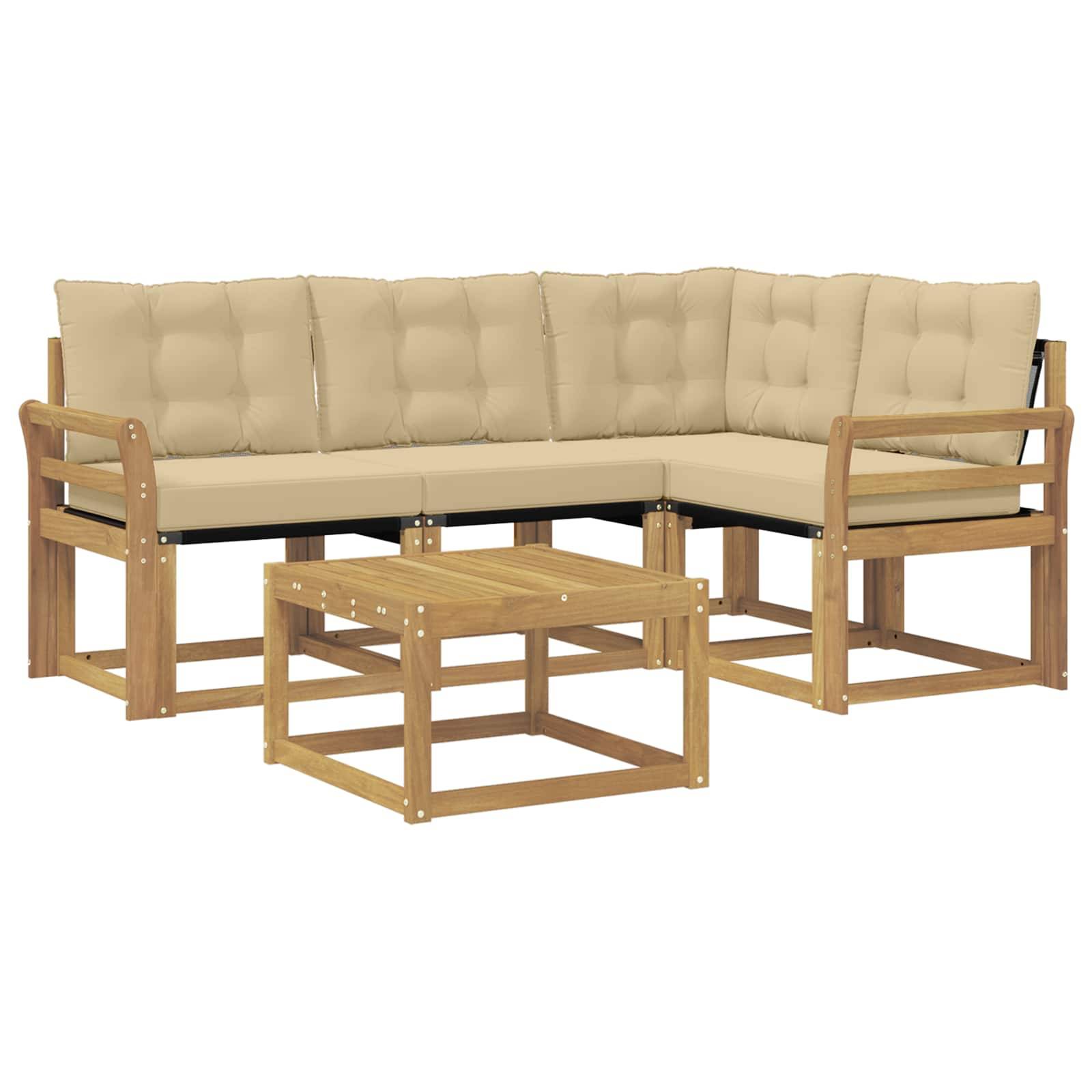 vidaXL Outdoor-Sofagarnitur mit Kissen 5 pcs Weiß und Beige