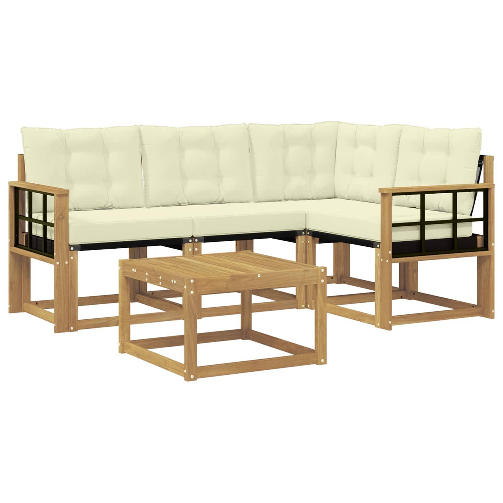 vidaXL Outdoor-Sofagarnitur mit Kissen 5 pcs Weiß und Creme