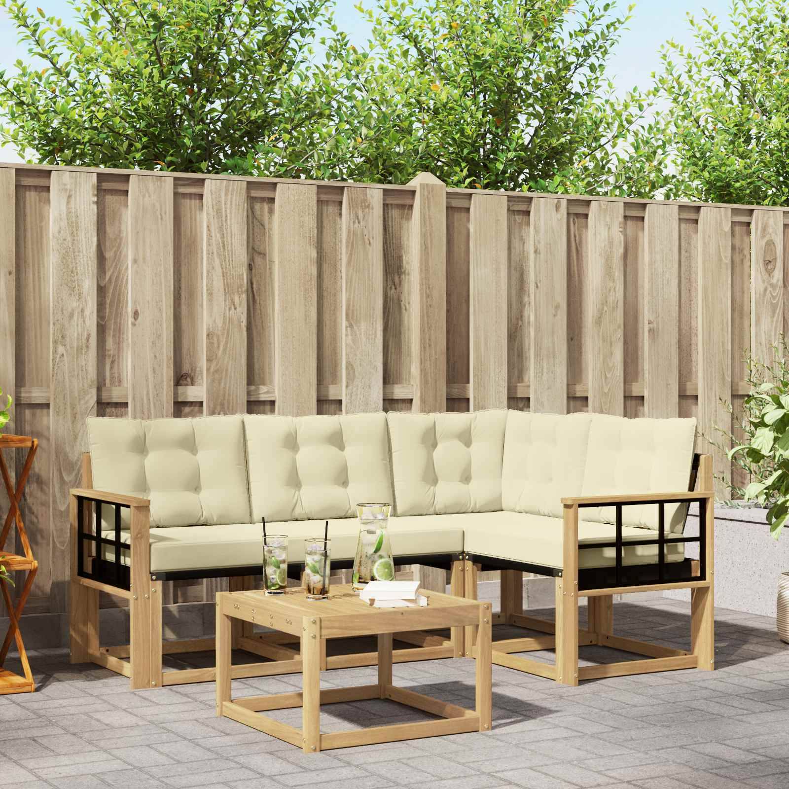 vidaXL Outdoor-Sofagarnitur mit Kissen 5 pcs Weiß und Creme