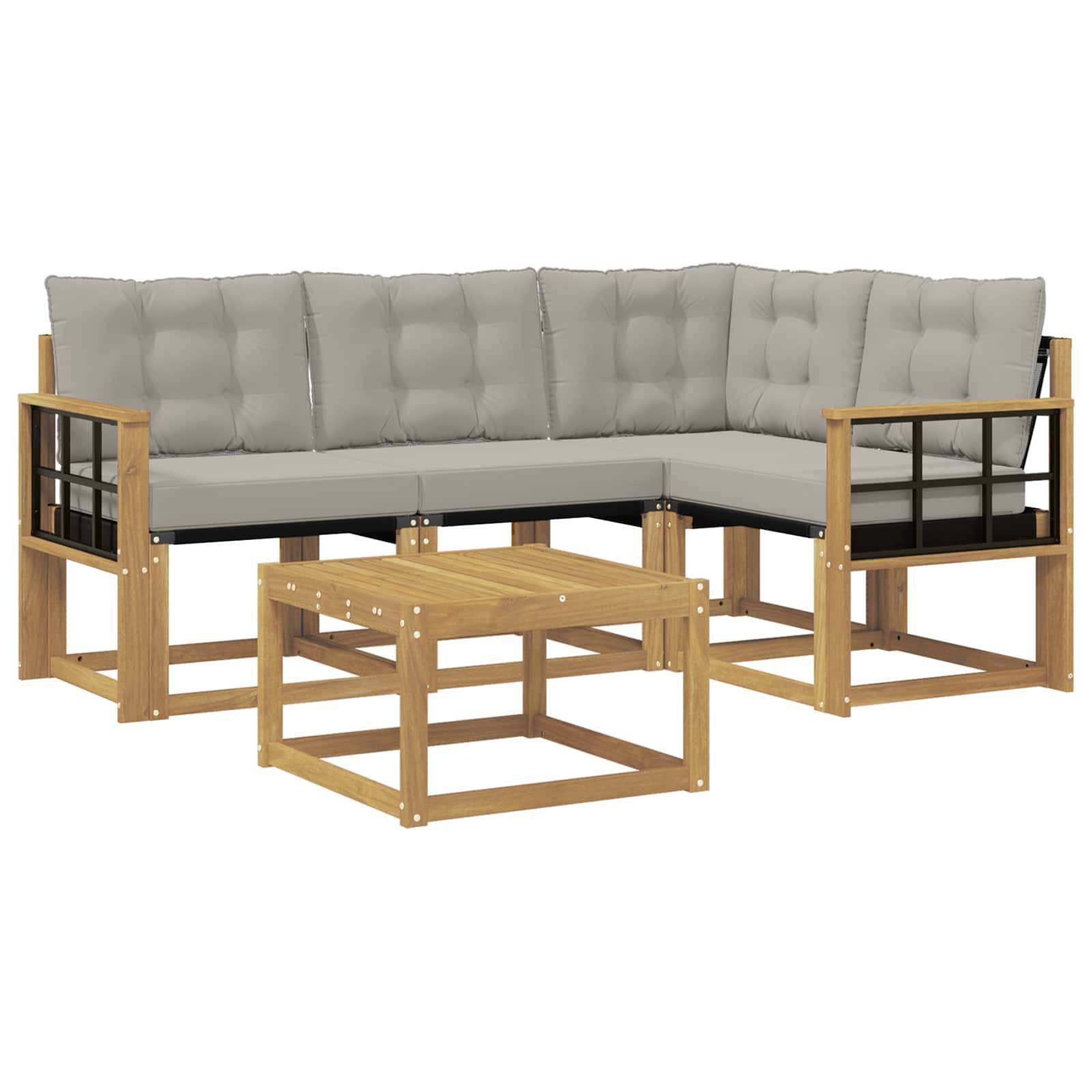 vidaXL Outdoor-Sofagarnitur mit Kissen 5 pcs Weiß und Hellgrau