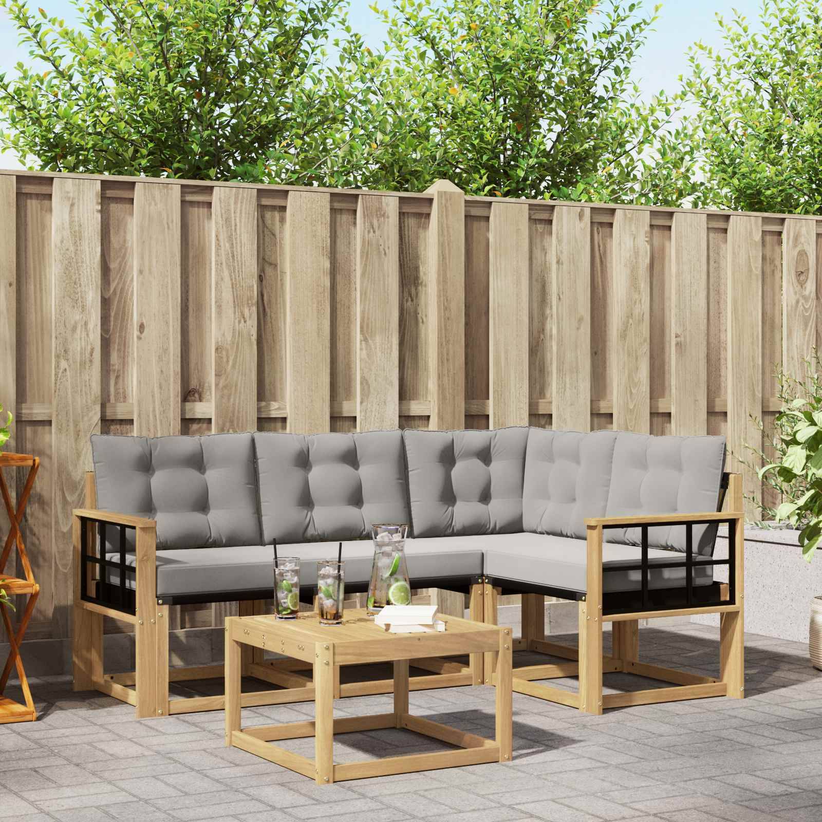 vidaXL Outdoor-Sofagarnitur mit Kissen 5 pcs Weiß und Hellgrau
