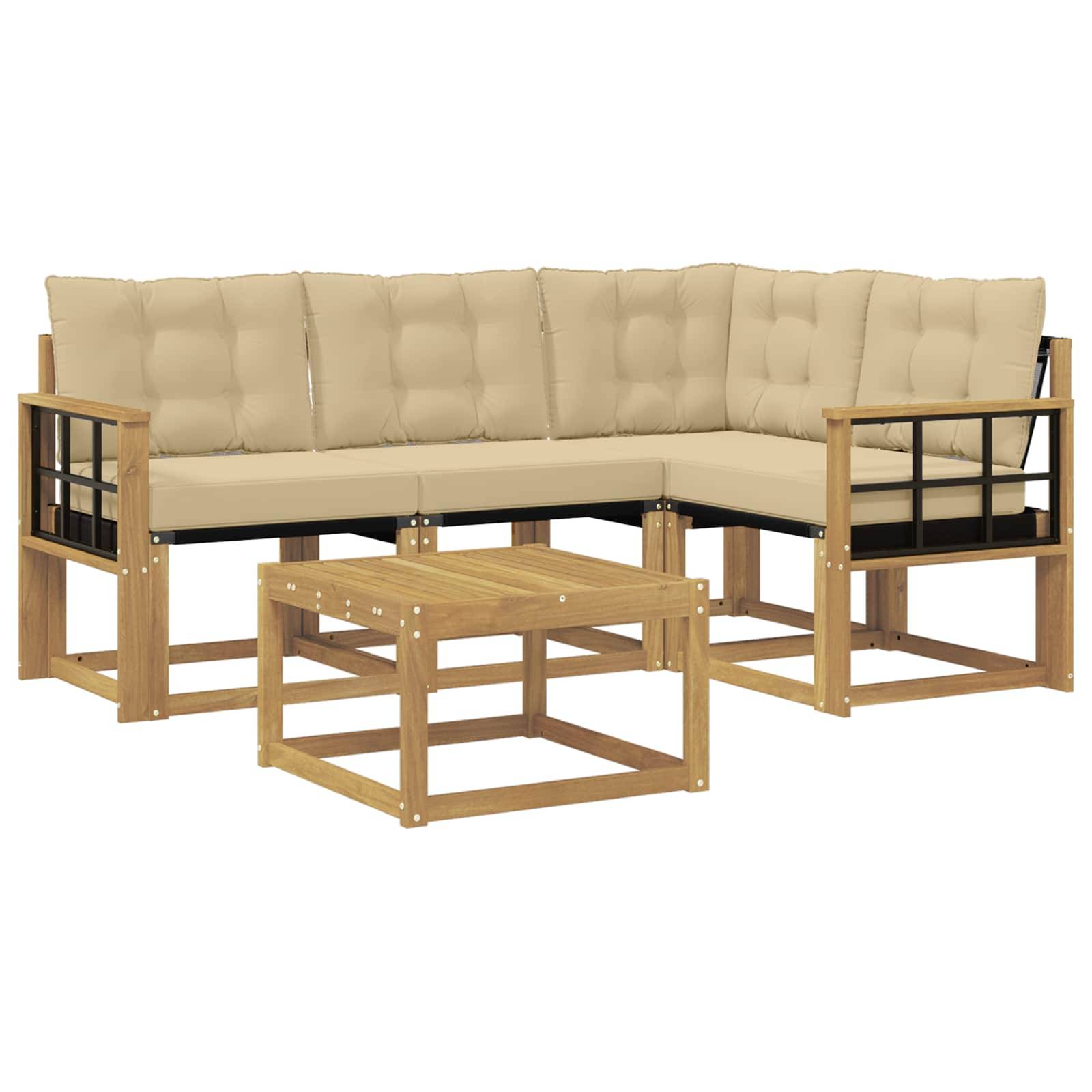 vidaXL Outdoor-Sofagarnitur mit Kissen 5 pcs Weiß und Beige