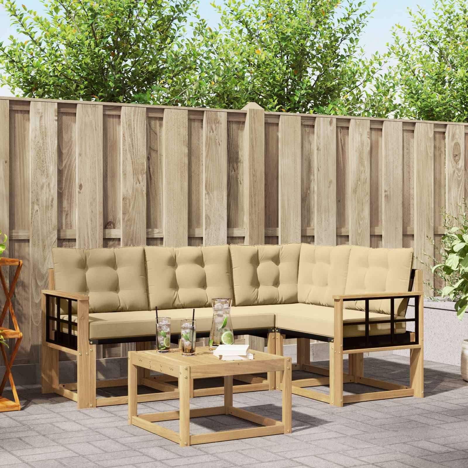 vidaXL Outdoor-Sofagarnitur mit Kissen 5 pcs Weiß und Beige