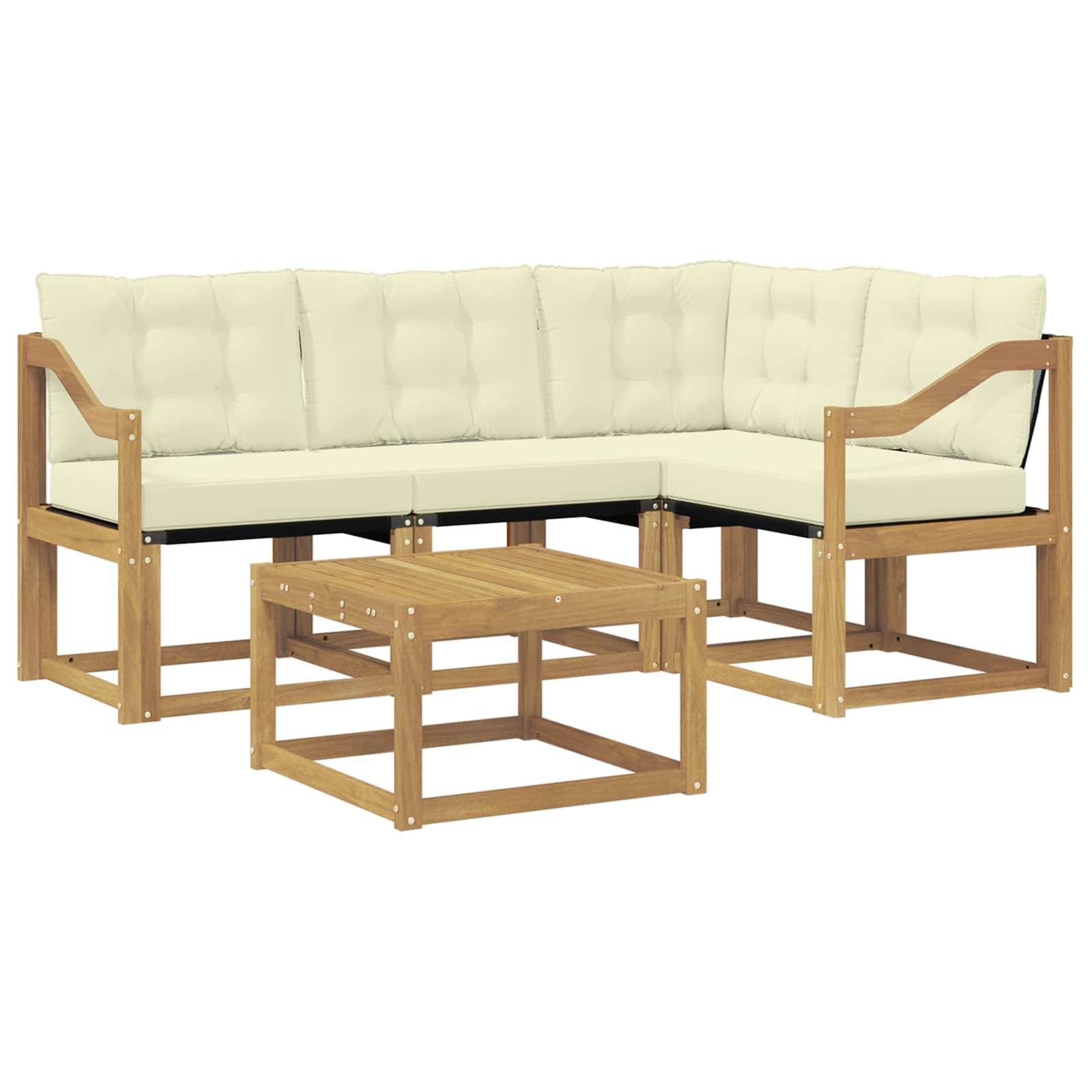 vidaXL Outdoor-Sofagarnitur mit Kissen 5 pcs Weiß und Creme
