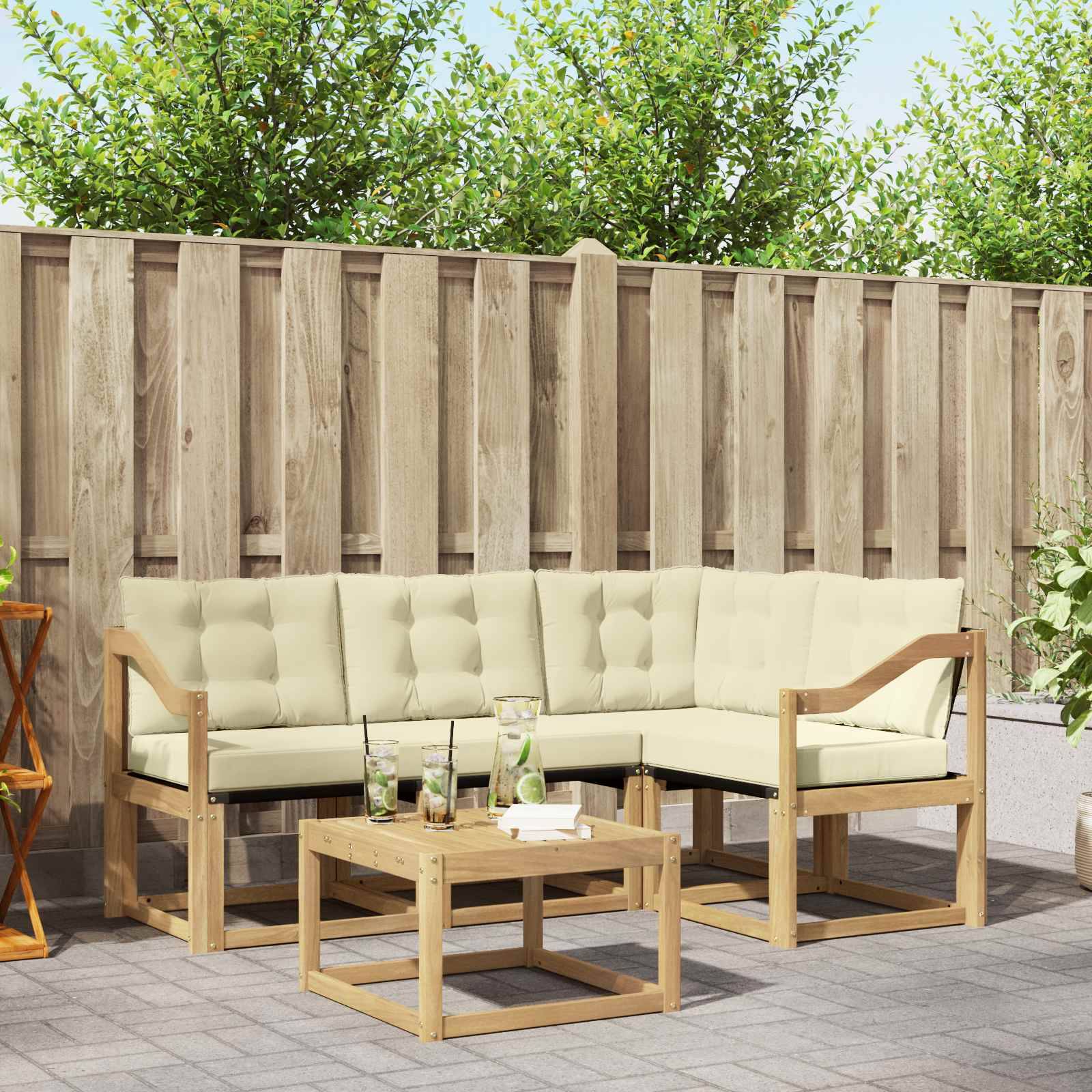 vidaXL Outdoor-Sofagarnitur mit Kissen 5 pcs Weiß und Creme