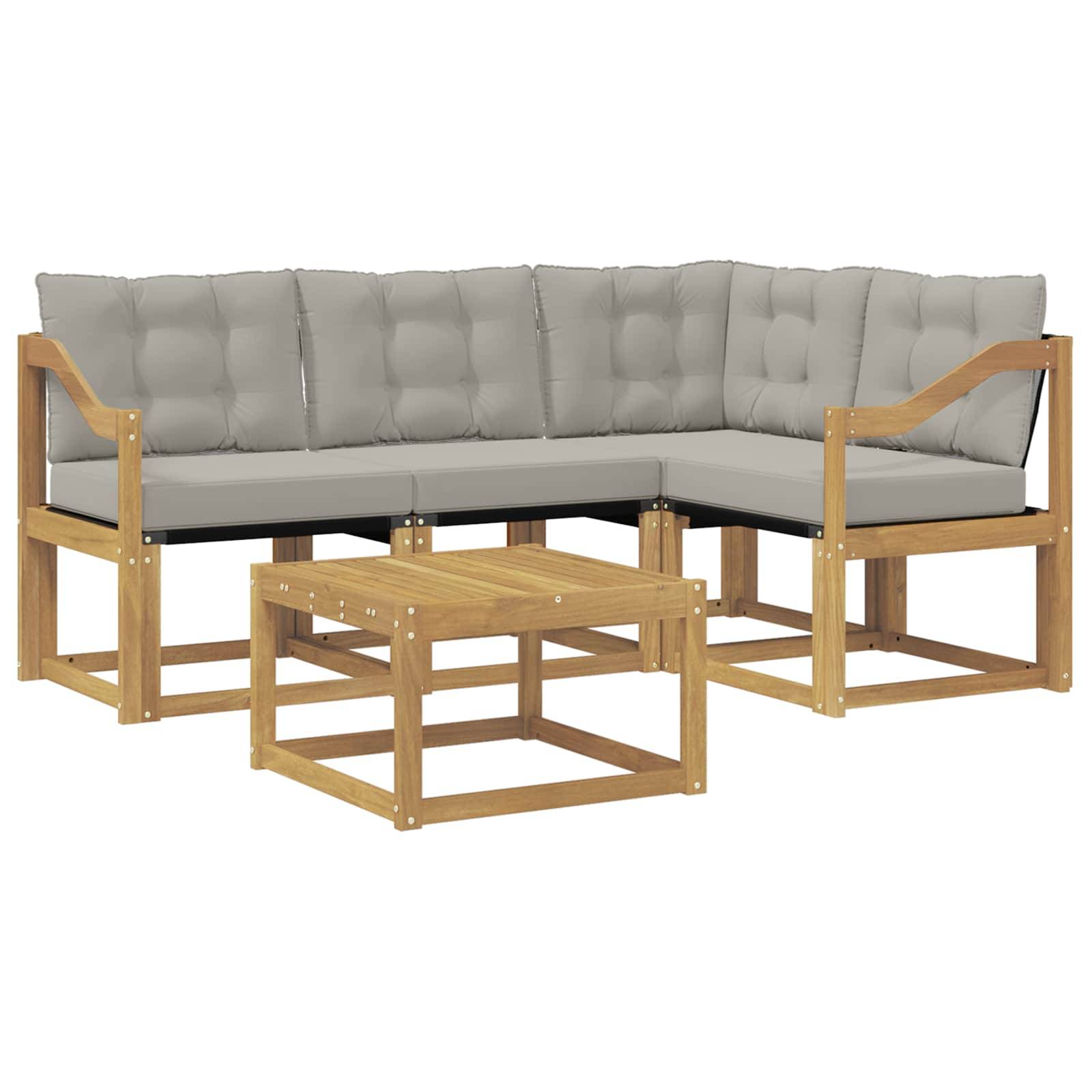 vidaXL Outdoor-Sofagarnitur mit Kissen 5 pcs Weiß und Hellgrau