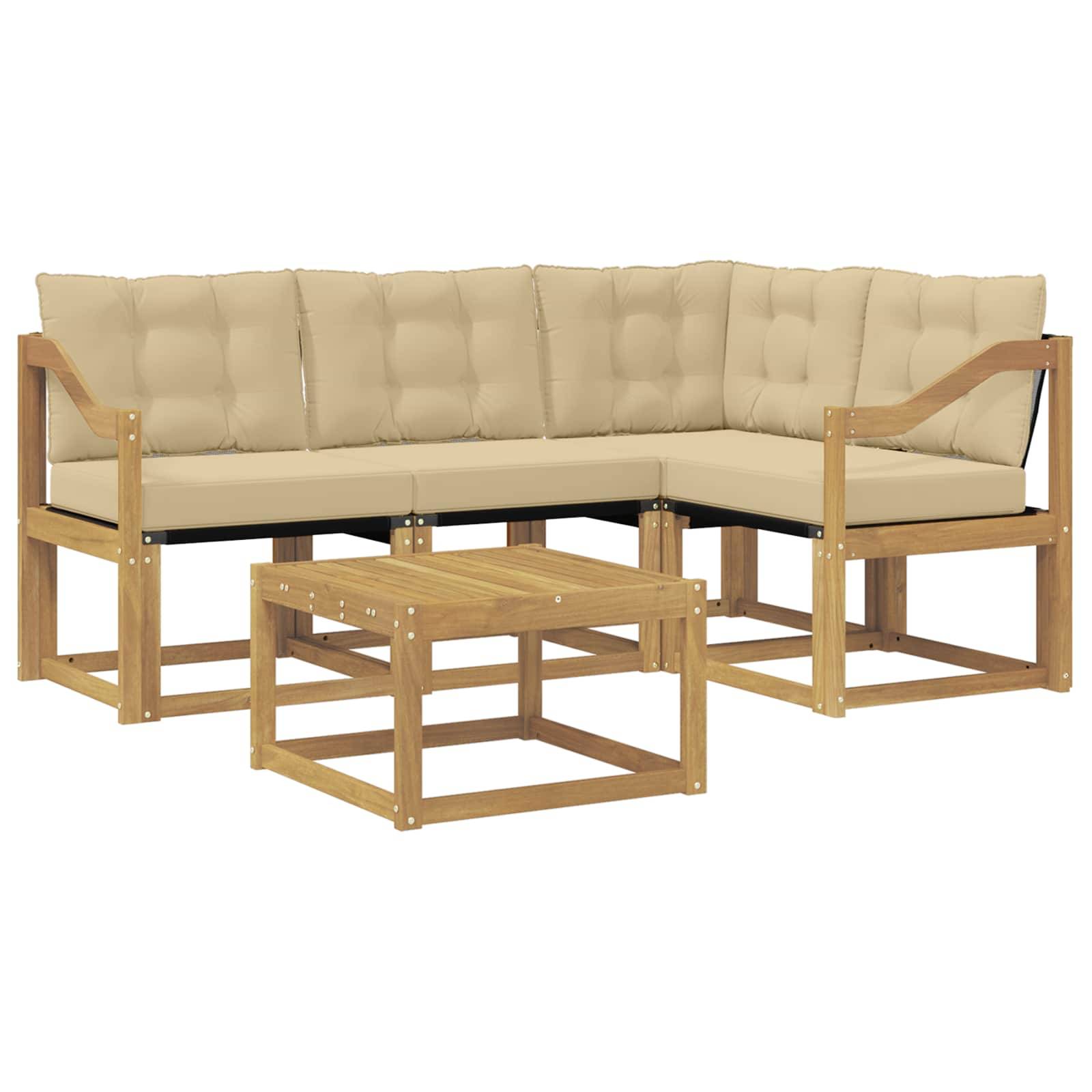 vidaXL Outdoor-Sofagarnitur mit Kissen 5 pcs Weiß und Beige