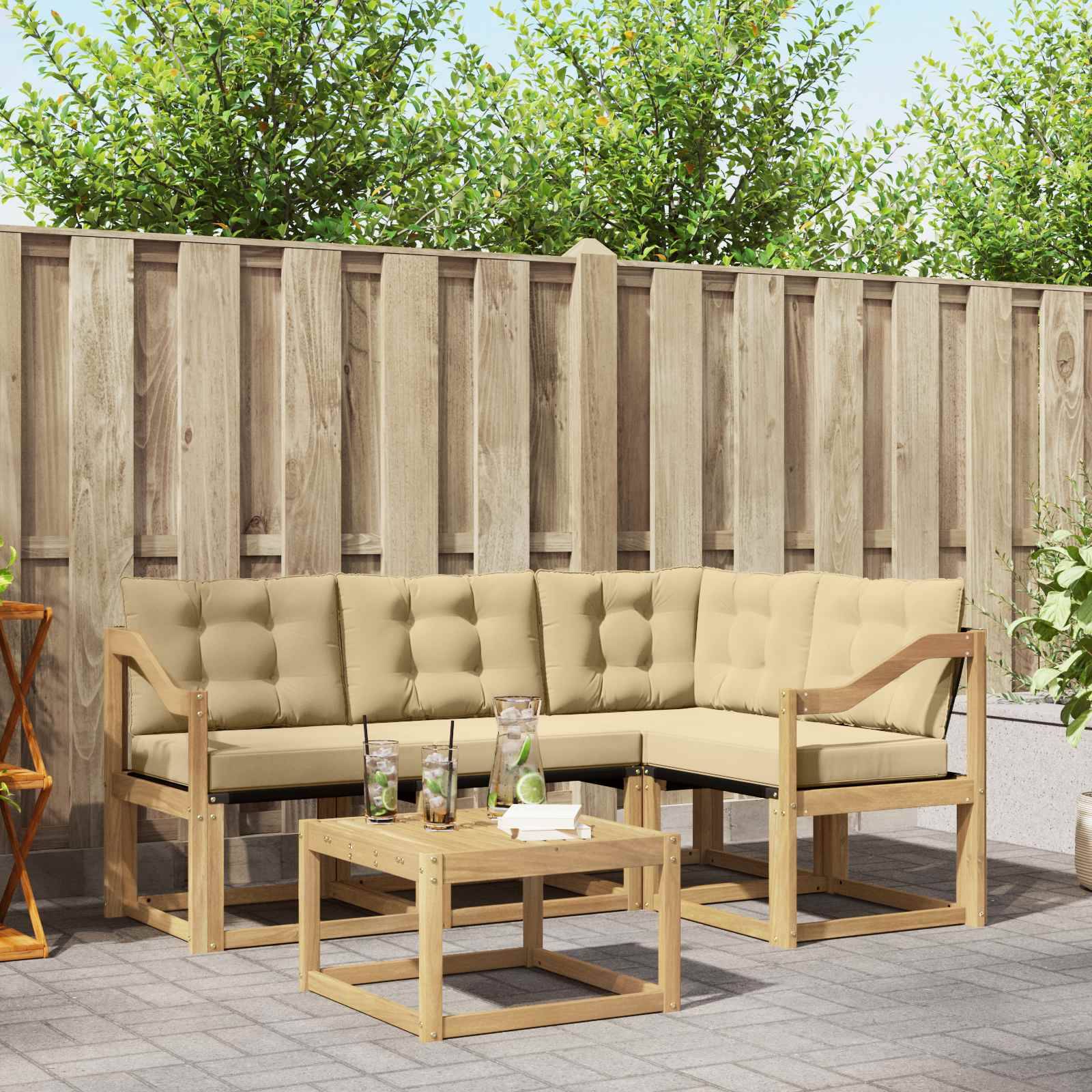 vidaXL Outdoor-Sofagarnitur mit Kissen 5 pcs Weiß und Beige
