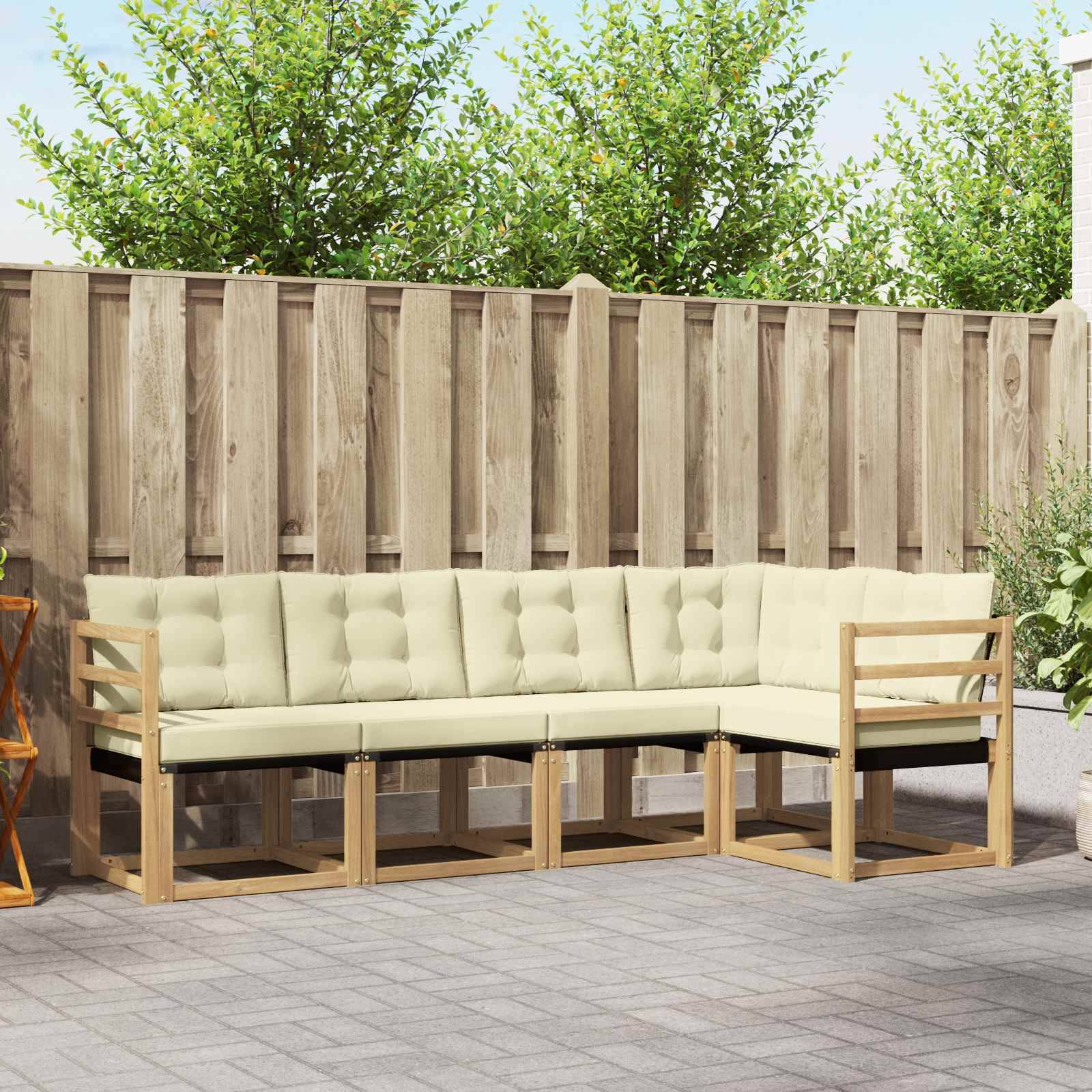 vidaXL Outdoor-Sofagarnitur mit Kissen 5 pcs Weiß und Creme