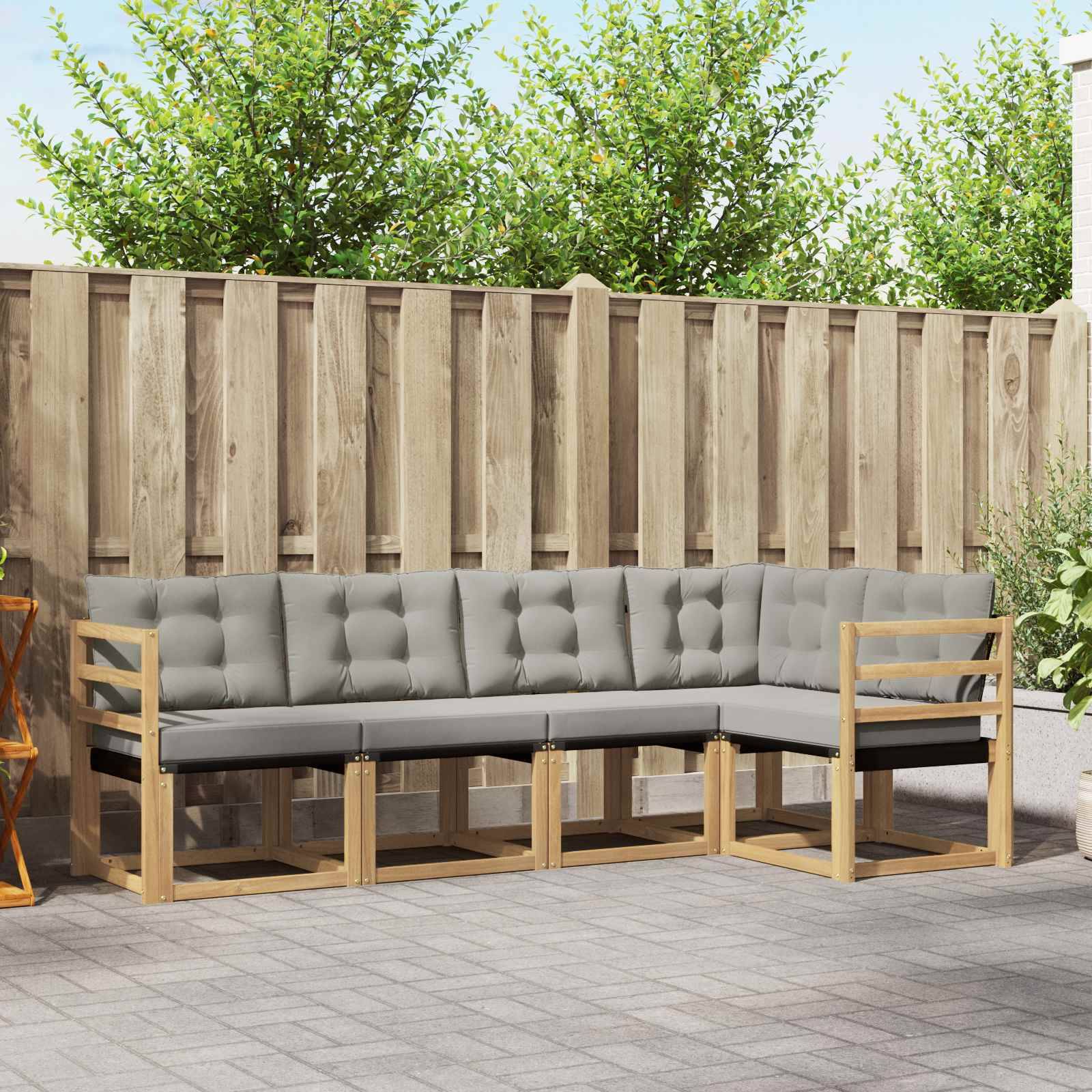 vidaXL Outdoor-Sofagarnitur mit Kissen 5 pcs Weiß und Hellgrau