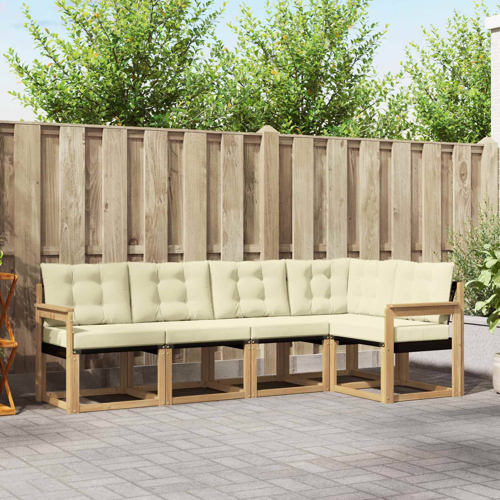 vidaXL Outdoor-Sofagarnitur mit Kissen 5 pcs Weiß und Creme