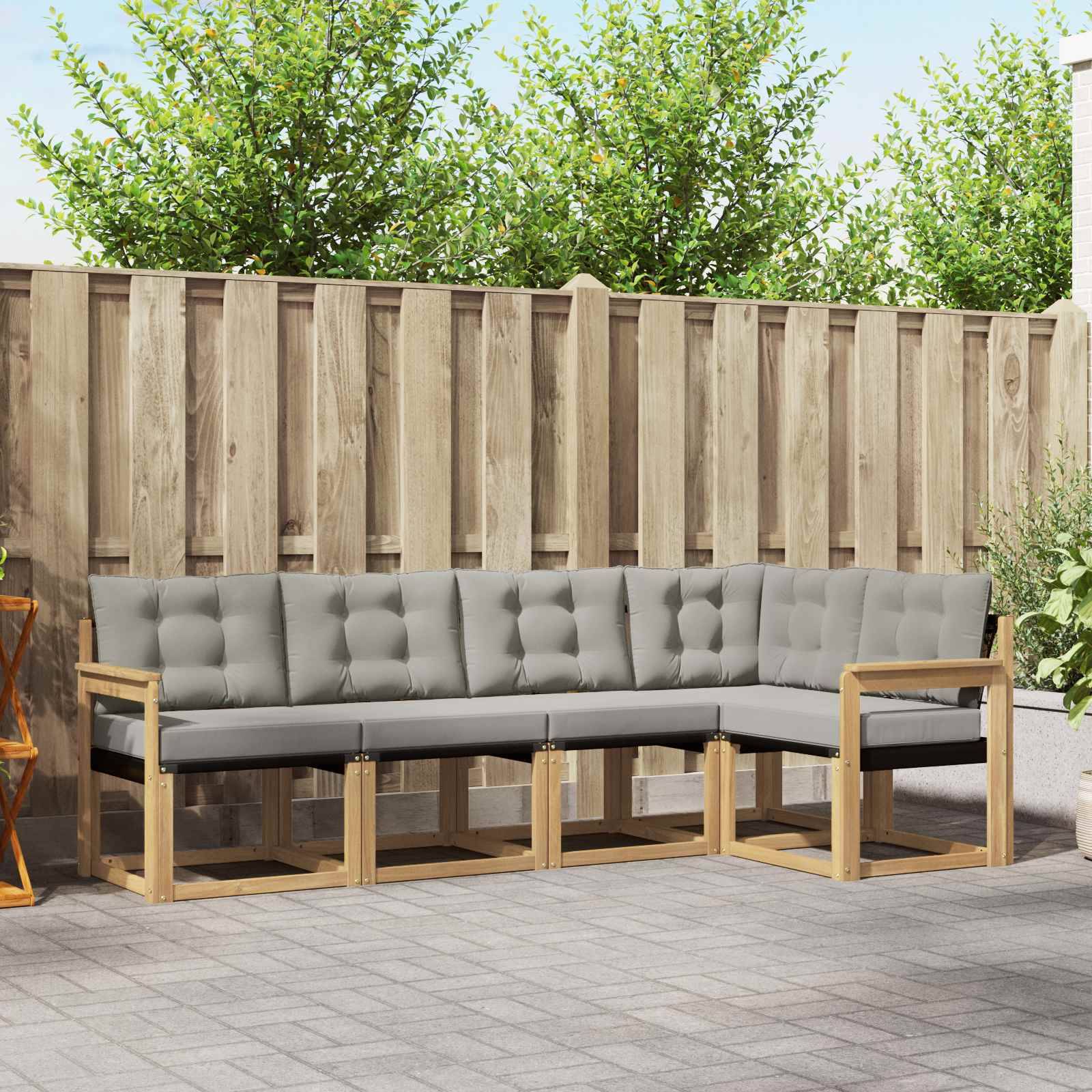 vidaXL Outdoor-Sofagarnitur mit Kissen 5 pcs Weiß und Hellgrau