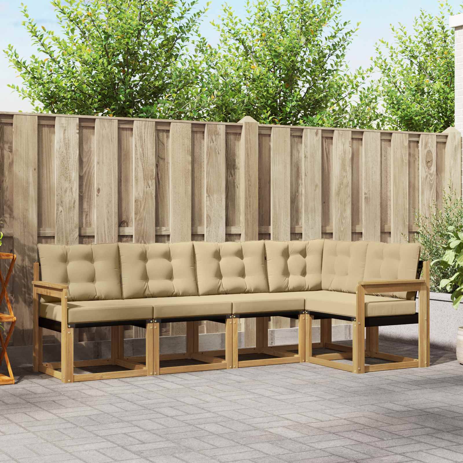 vidaXL Outdoor-Sofagarnitur mit Kissen 5 pcs Weiß und Beige