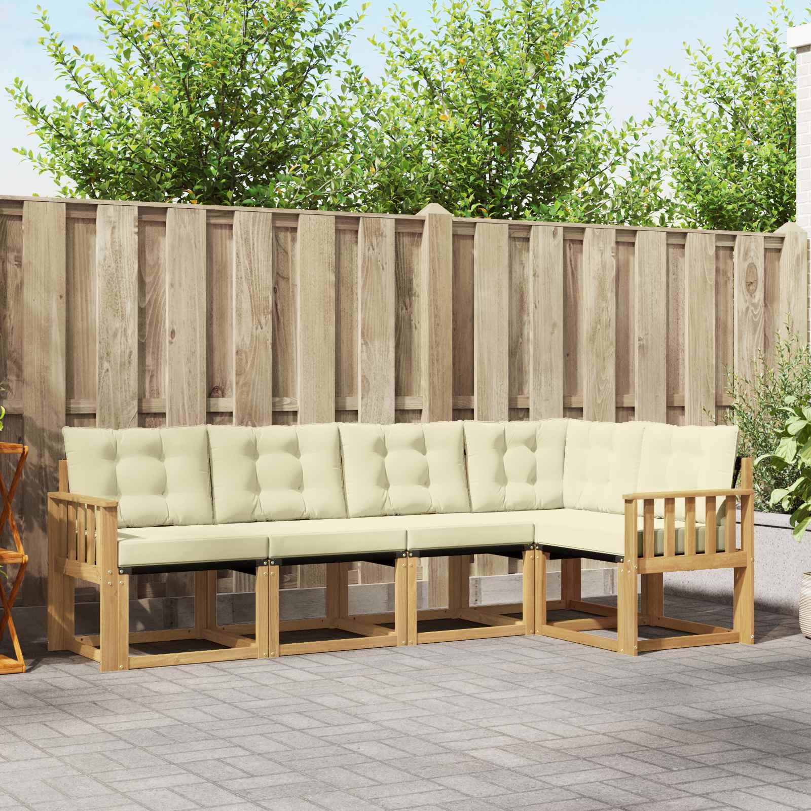 vidaXL Outdoor-Sofagarnitur mit Kissen 5 pcs Weiß und Creme