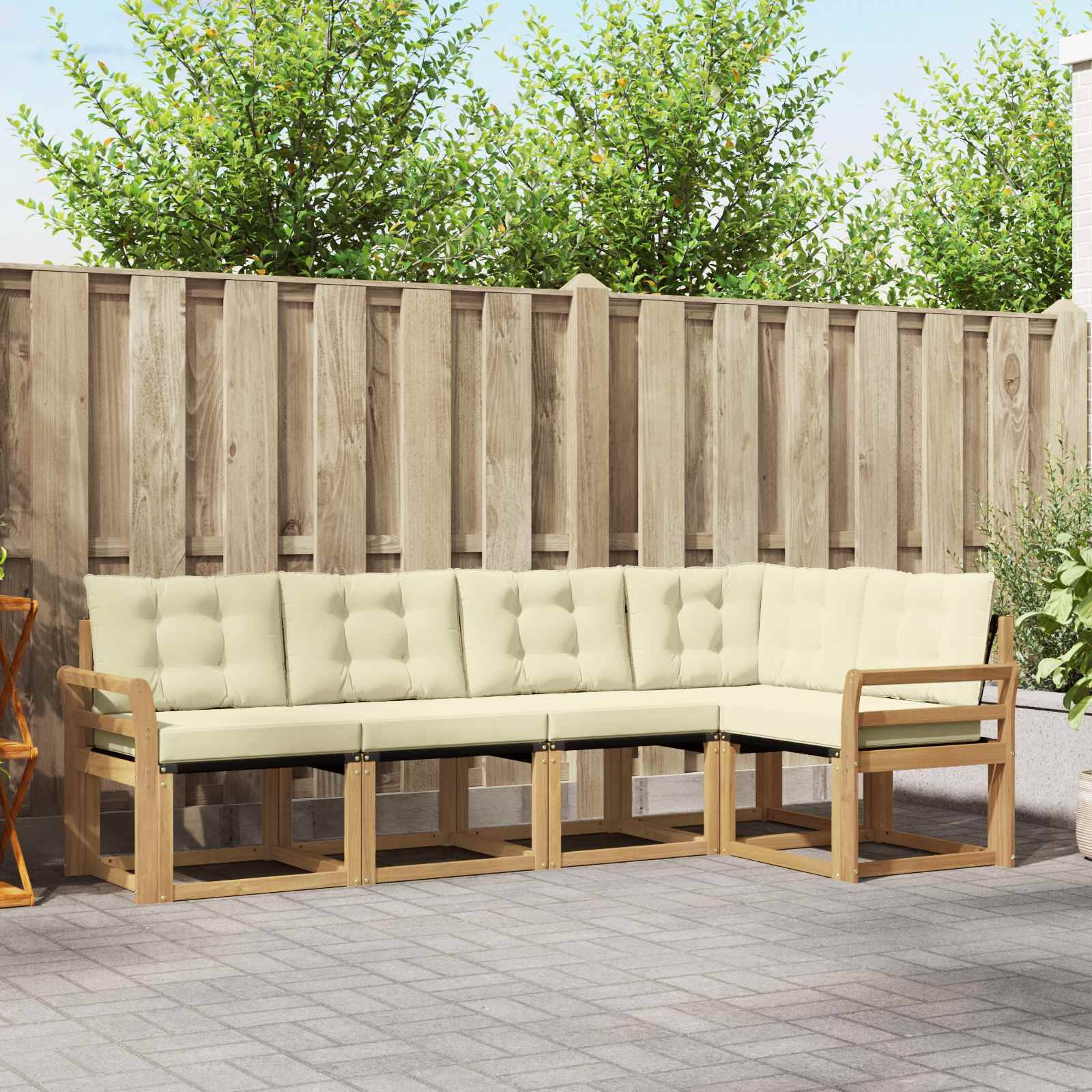 vidaXL Outdoor-Sofagarnitur mit Kissen 5 pcs Weiß und Creme