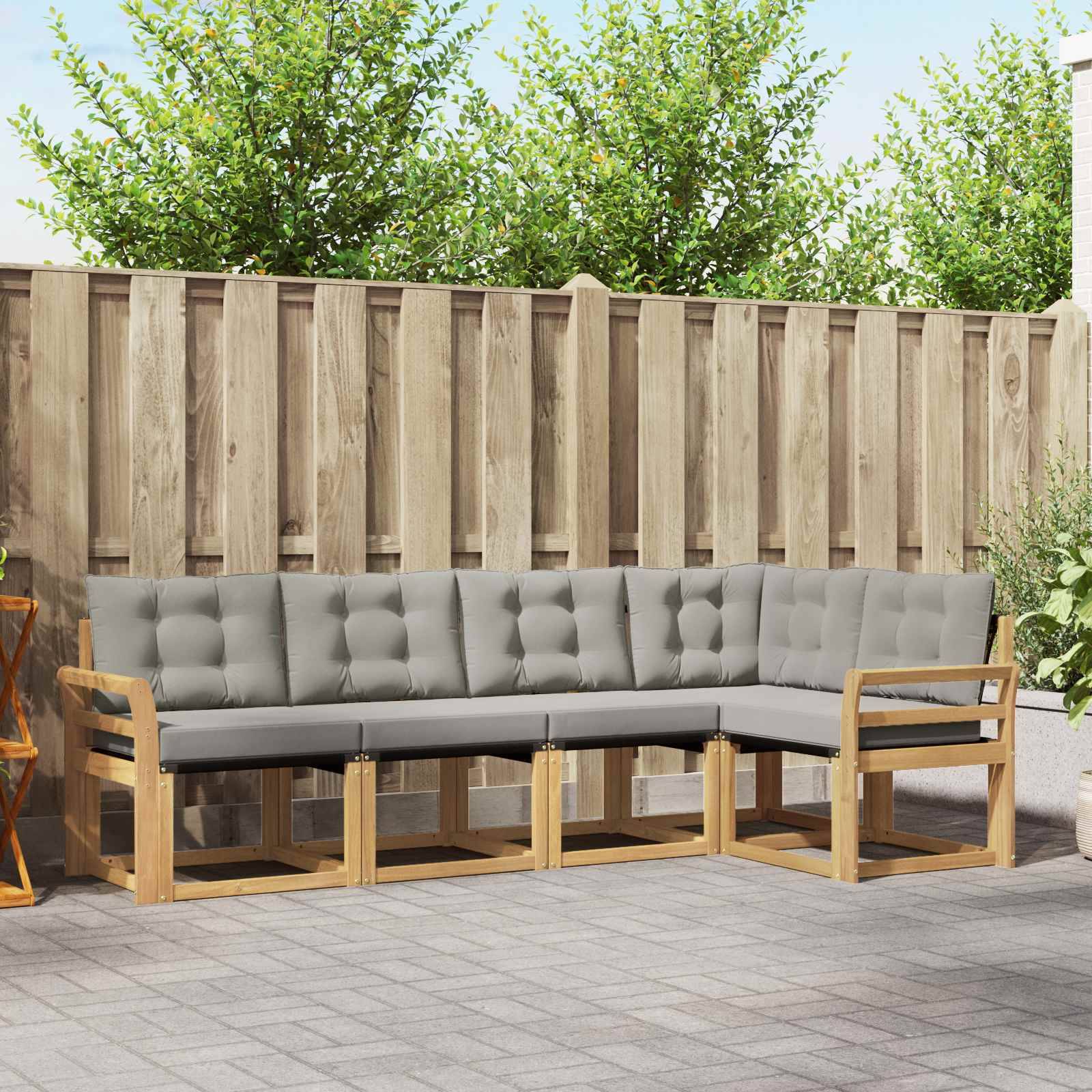 vidaXL Outdoor-Sofagarnitur mit Kissen 5 pcs Weiß und Hellgrau