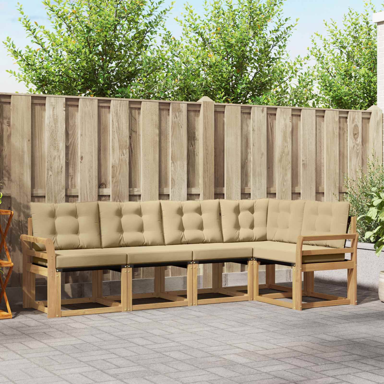 vidaXL Outdoor-Sofagarnitur mit Kissen 5 pcs Weiß und Beige