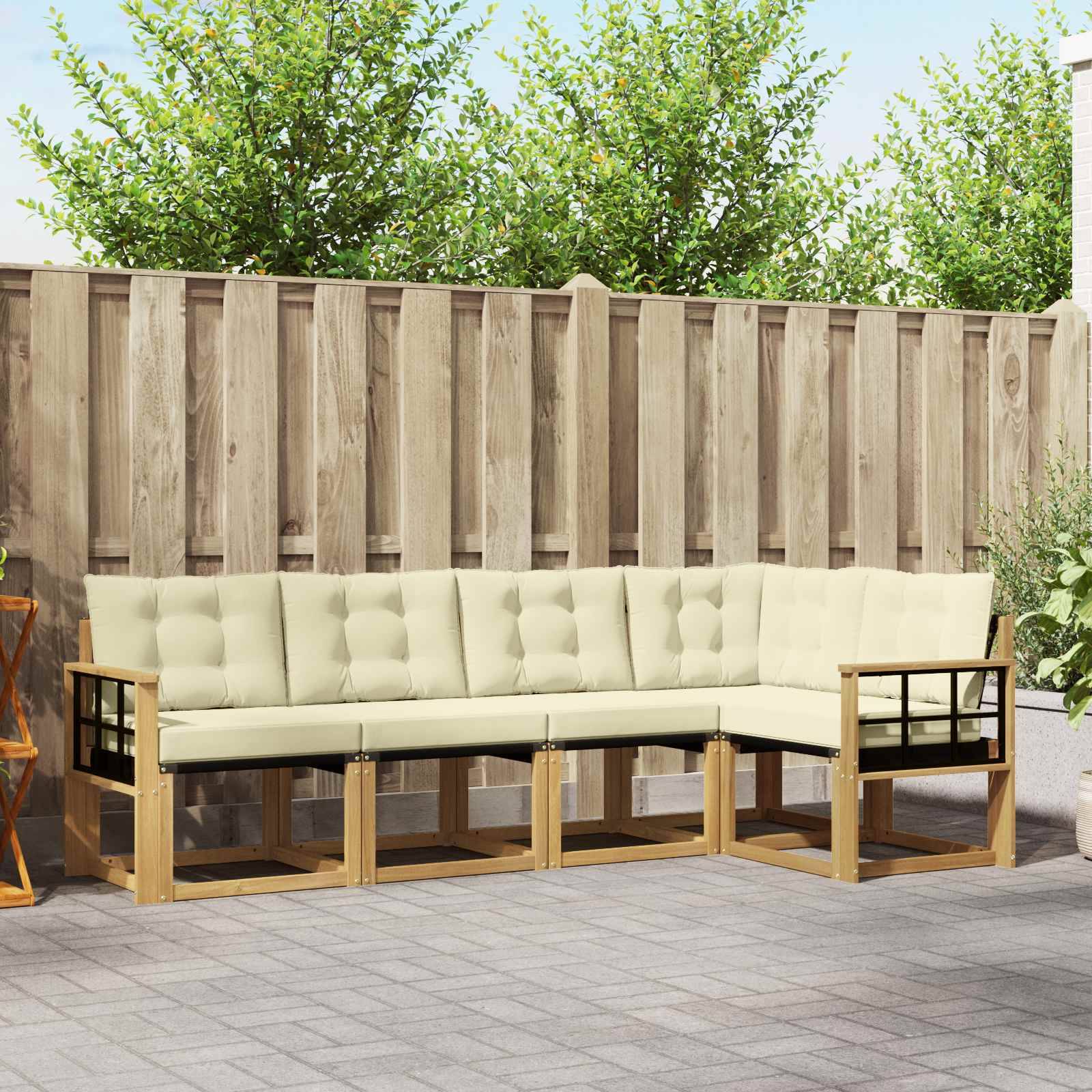 vidaXL Outdoor-Sofagarnitur mit Kissen 5 pcs Weiß und Creme
