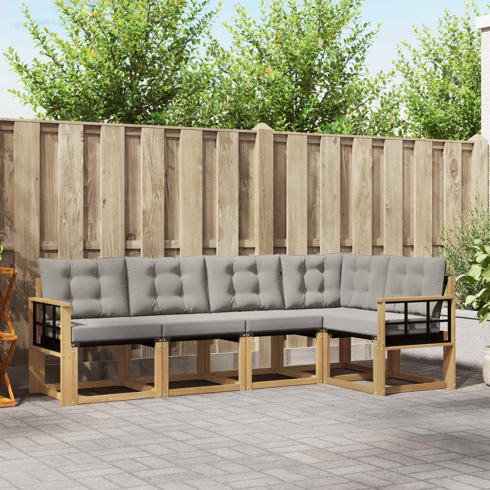 vidaXL Outdoor-Sofagarnitur mit Kissen 5 pcs Weiß und Hellgrau