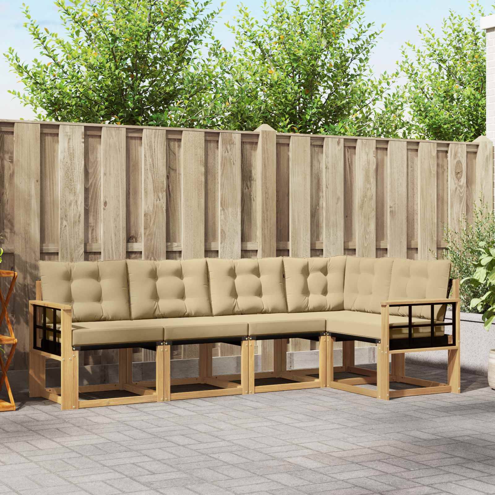 vidaXL Outdoor-Sofagarnitur mit Kissen 5 pcs Weiß und Beige