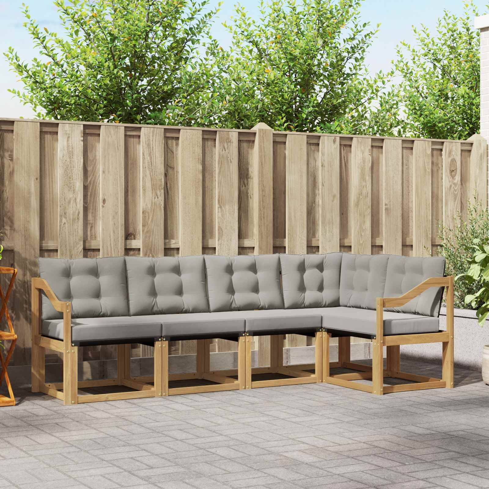 vidaXL Outdoor-Sofagarnitur mit Kissen 5 pcs Weiß und Hellgrau