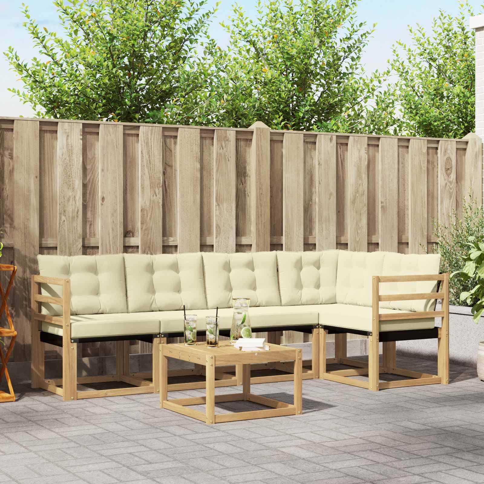 vidaXL Outdoor-Sofagarnitur mit Kissen 6 pcs Weiß und Creme