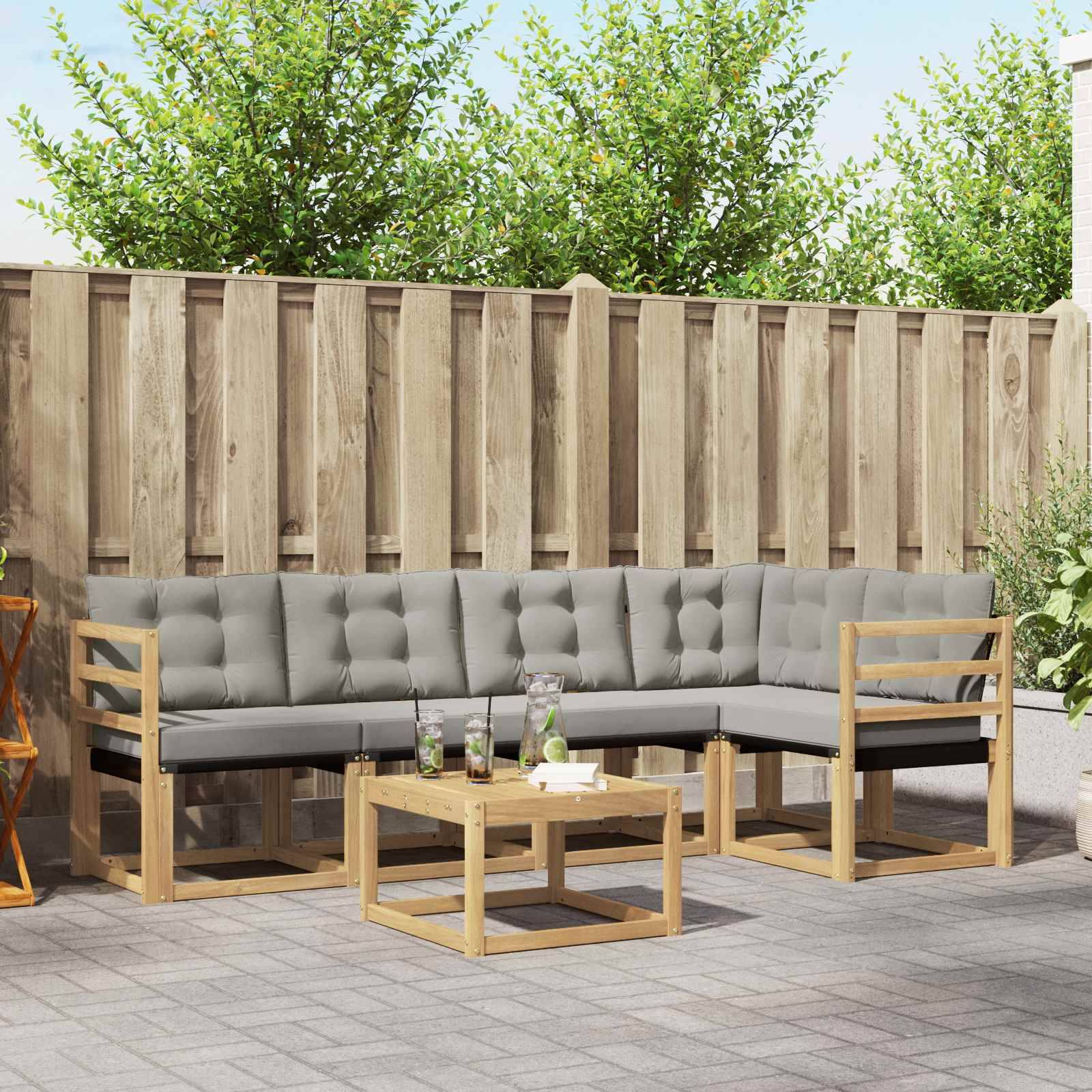 vidaXL Outdoor-Sofagarnitur mit Kissen 6 pcs Weiß und Hellgrau